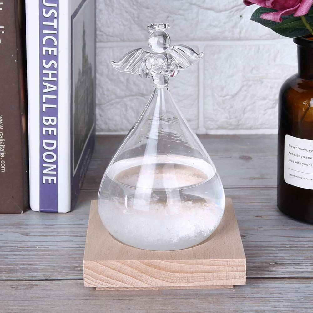 Haofy Glass - Decorative and Unique Weather Forecast - Weather Forecast Home Decoration Innovative Barometer in Angel Decorative Form with Wooden Foot as a Festival (White) - Purple image number 2