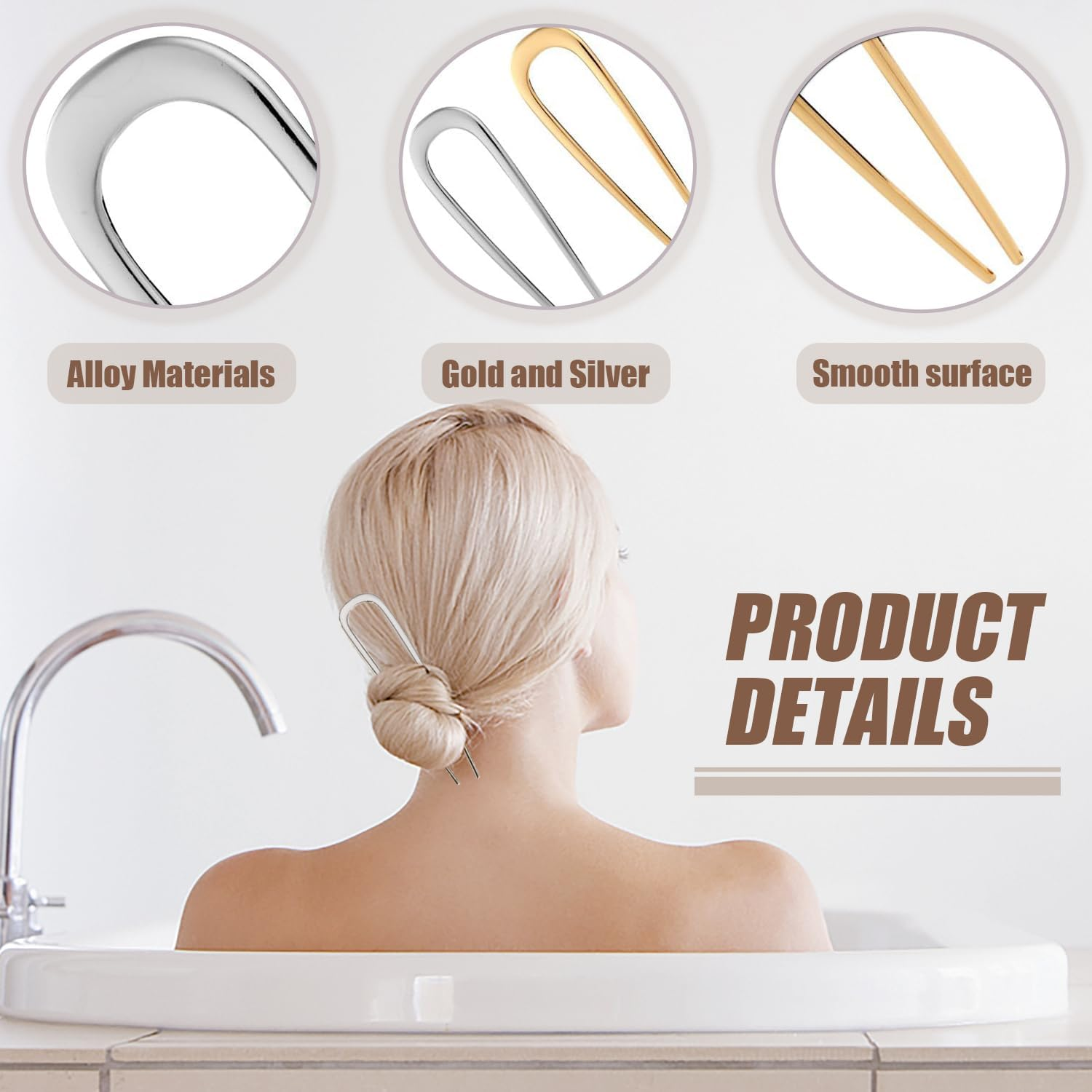 TRKETK Pack of 4 Large Metal U-Shaped Hairpins, French Metal Hair Pins, U Shaped Hair Pins, Hair Sticks, Hair Forks, Updo Chignon Pins for Women and Girls (2 Colours) image number 5