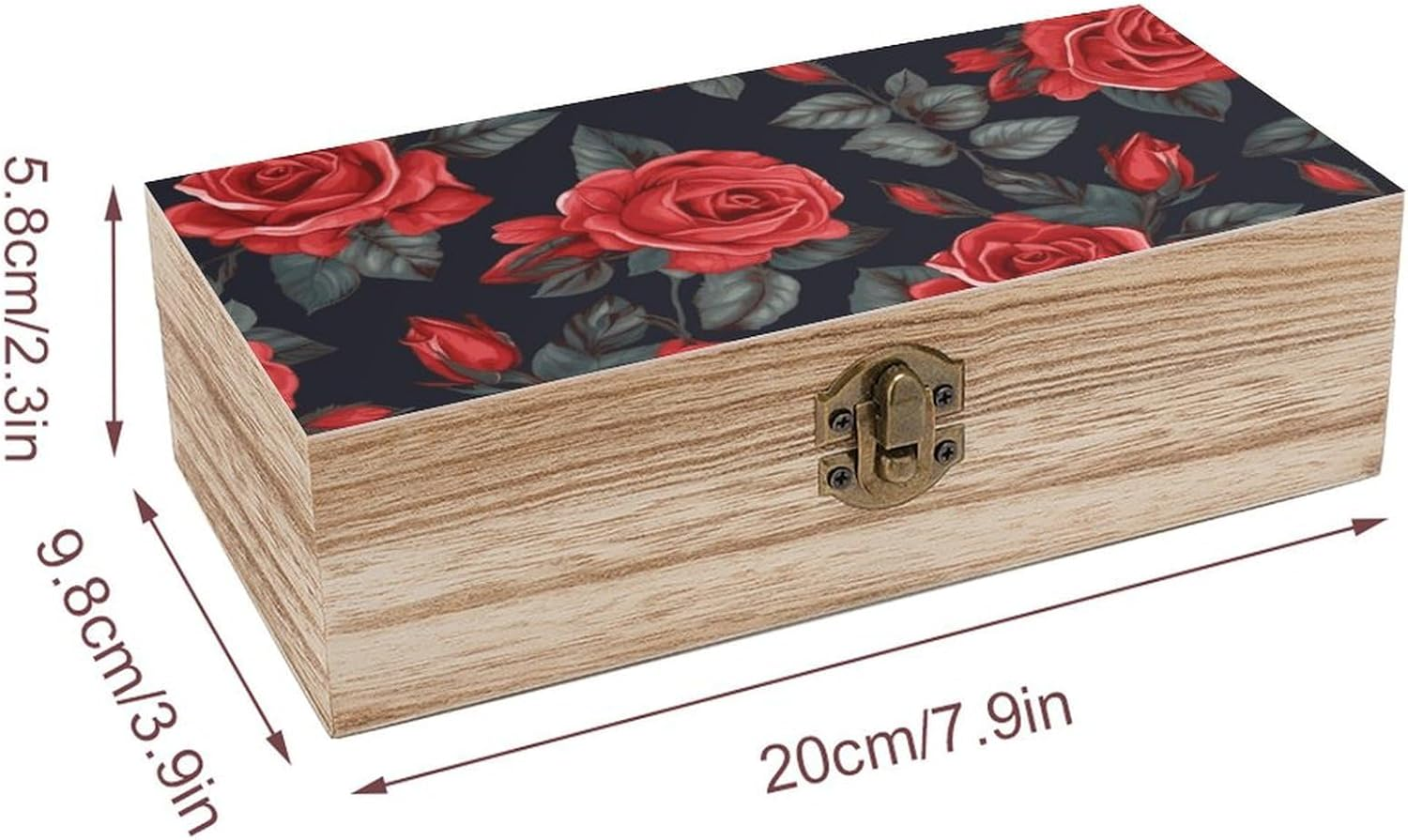 Red Rose Flowers Wooden Box Wood Wedding Keepsake Boxes with Lids Small Decorative Boxes Lightweight Wooden Memory Storage Box for Crafts Keepsakes Jewelry Photo Letter Storage image number 5