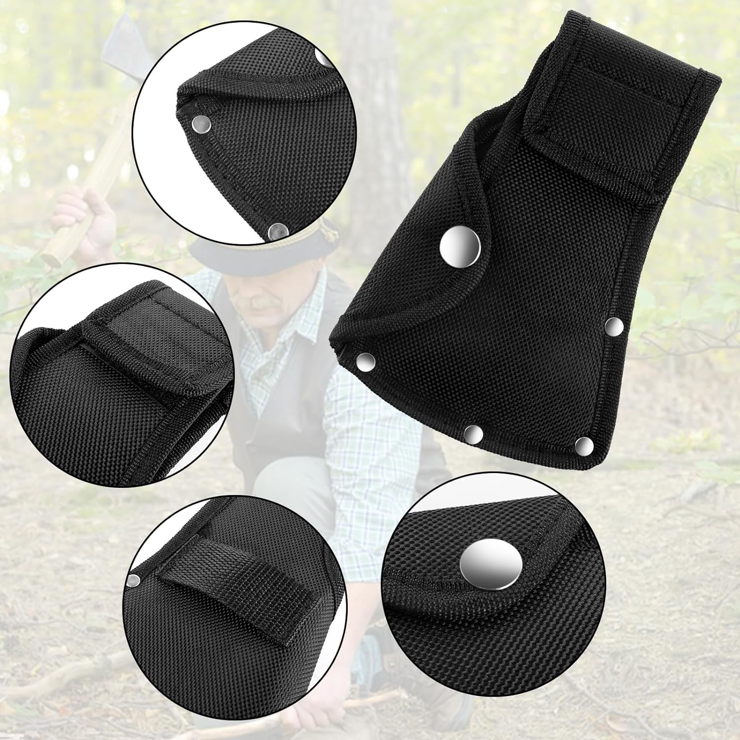 Teaaha Hatchet Sheath Leather Small Axe Head Cover for 0.88 to 1-1/4Lb Axe, Double Snap Hatchet Blade Protector Hatchet Cover Portable for Camping Lover Outdoor Camping Blade Protection, Black image number 4