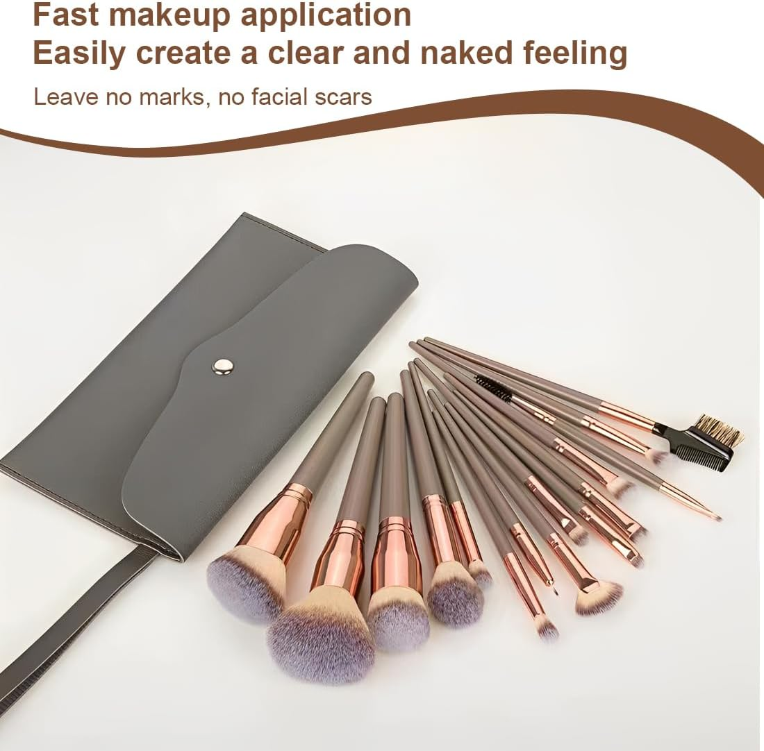 Makeup Brush, 15 Sets Professional Makeup Brush and PU Leather Pants Champagne and Gold Suit with Eye Makeup Brush Gift image number 2