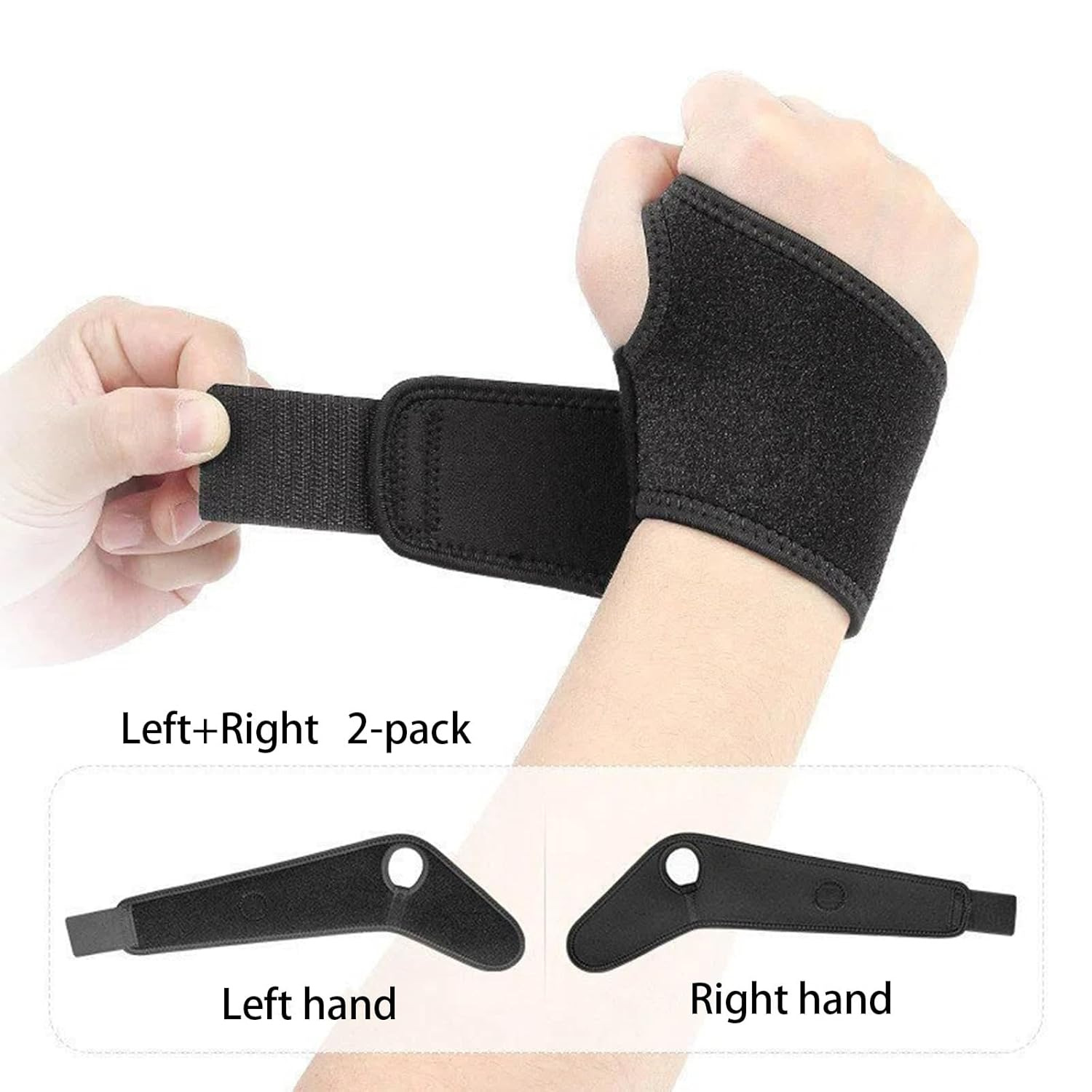 Wrist Compression Bands and Wrist Guards, Unisex, Suitable for Fitness, Weightlifting, and Office Work. (Left Wrist + Right Wrist) - Black-1 image number 4