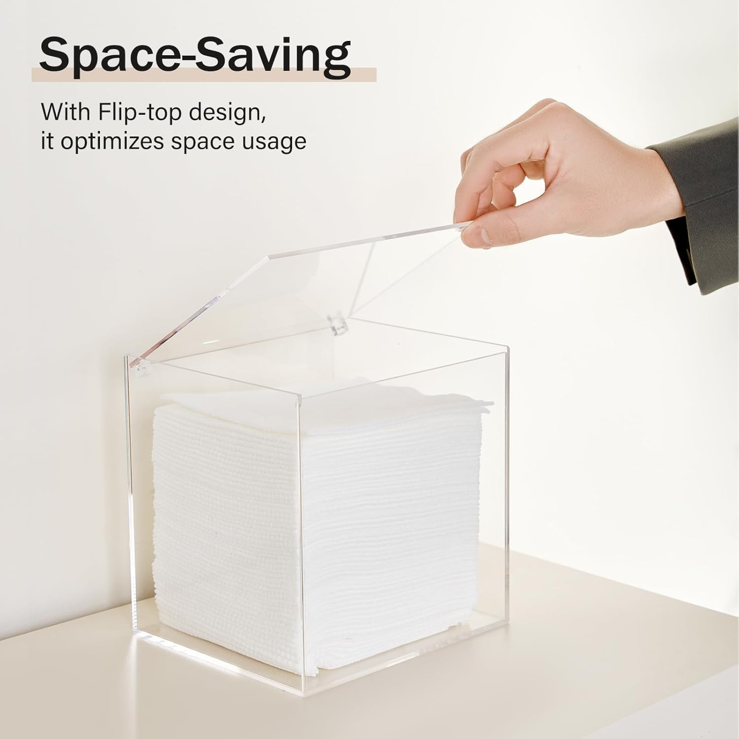 SYGELER Acrylic Disposable Face Towel Holder(10Cmx10Cmx10Cm ) | Face Towel Storage Box for Disposable Face Towels, Cleansing Wipes & Towelettes | Bathroom Counter Organizer image number 2