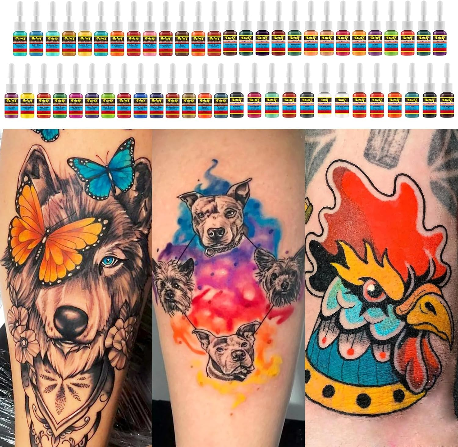 Solong Tattoo Ink Set 54 Complete Colors Pigment Kit 1/6Oz (5Ml) Tattoo Supply for Tattoo Kit TI1001-5-54 image number 3