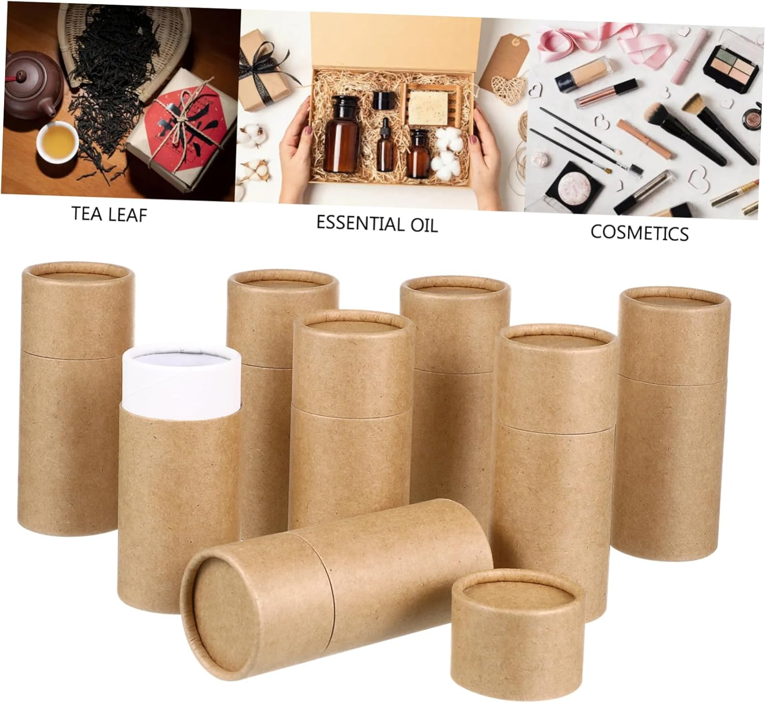 Cylinder Packing Box Essential Oil Bottles Container Brown 10Pcs Brown Paper Boxes for Essential Oils and Tea Simple Design Portable Storage Packaging image number 2