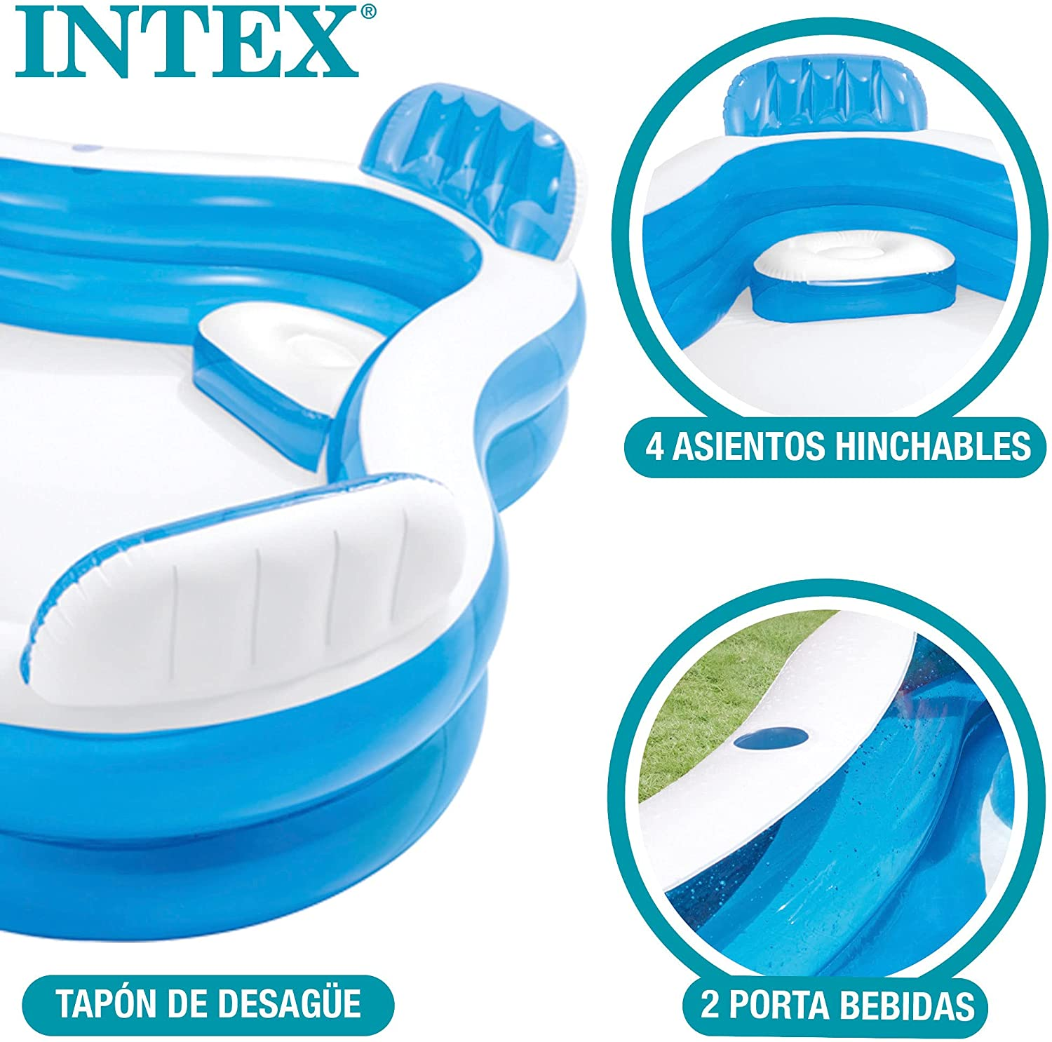 INTEX 56475NP - Swim Center Family Lounge Pool, Ages 3+, Size 2.29Mx2.29Mx66Cm image number 4