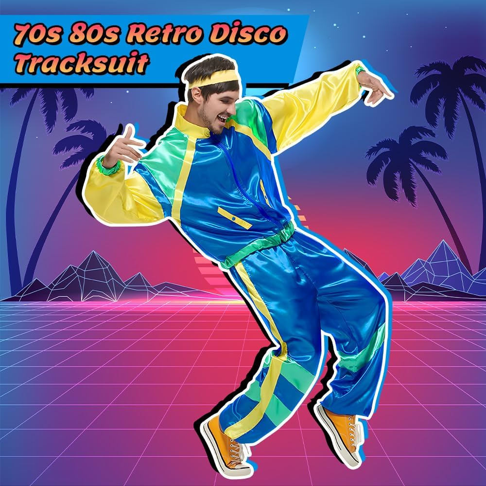 AUTOWT 70S 80S Shell Suit, Men Women Lightweight Long Sleeve Tracksuit, Retro Color Block Hip Hop Windbreaker Disco Costume for Rock Festivals Carnival Parties Mardi Gras No Accessory image number 4