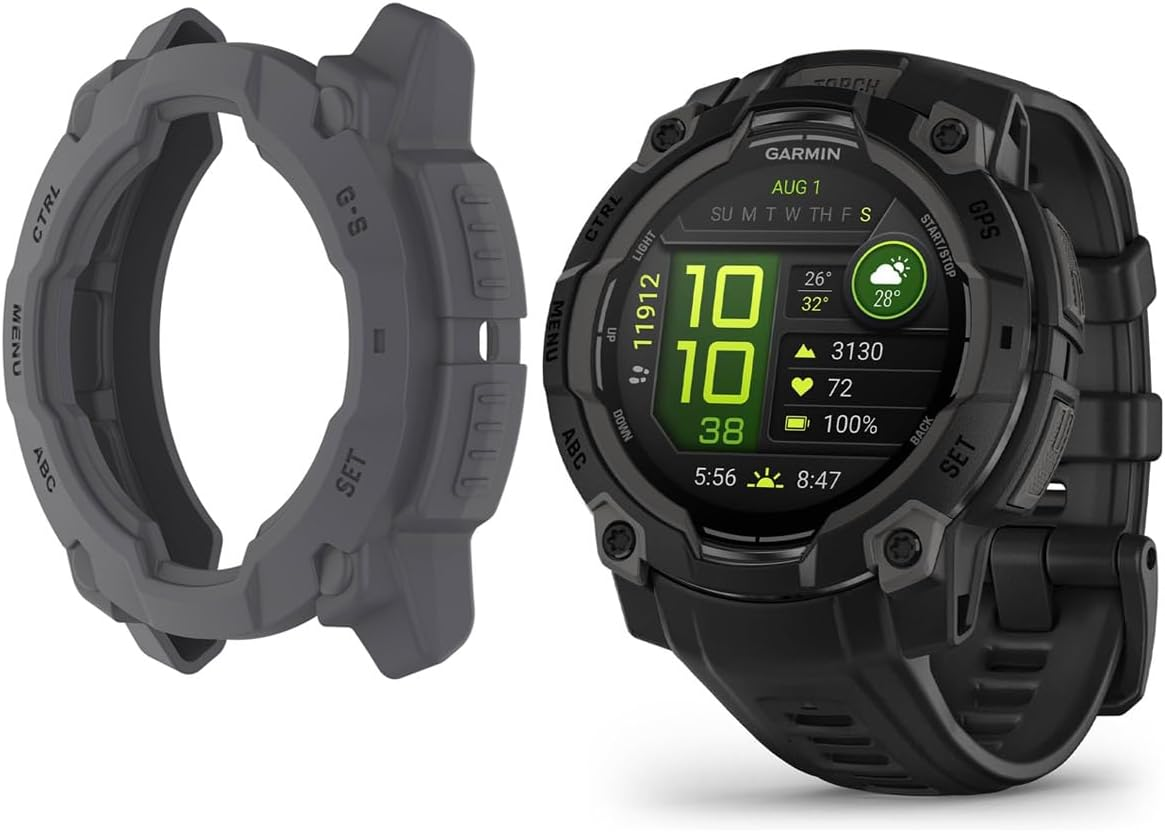 HOMTERN Case for Garmin Instinct 3 AMOLED 45Mm and Instinct 3 SOLAR 45Mm,Flexible Silicone Armor Cover Shell Shockproof Scratch-Proof Drop-Proof Protector Case,Gary image number 1