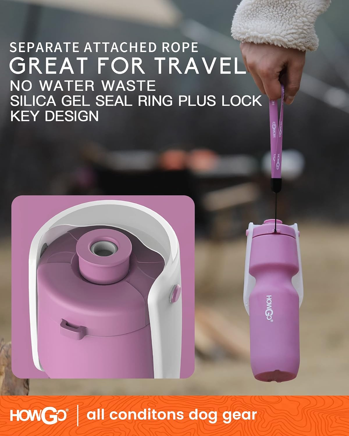 HOWGO Large Dog Water Bottle，Super Light-Weight, Portable, Food Grade Silicone&Plastic Dog Water Bottle for Walking, Hiking, Running, Travel Dog Water Bottle, Easy to Use,Water for Dogs (Purple) image number 3