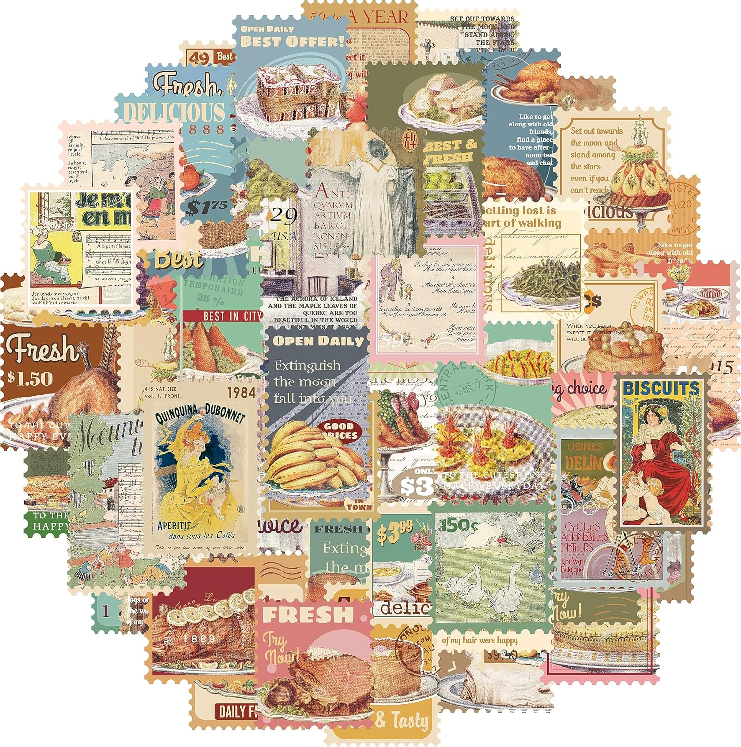 Prstincol 300 Pcs Vintage Travel Stickers Ticket Stickers for Journaling,Luggage Stickers Stub Stickers Vintage Stickers for Junk Journal Crafts Laptop Water Bottle Album Scrapbook