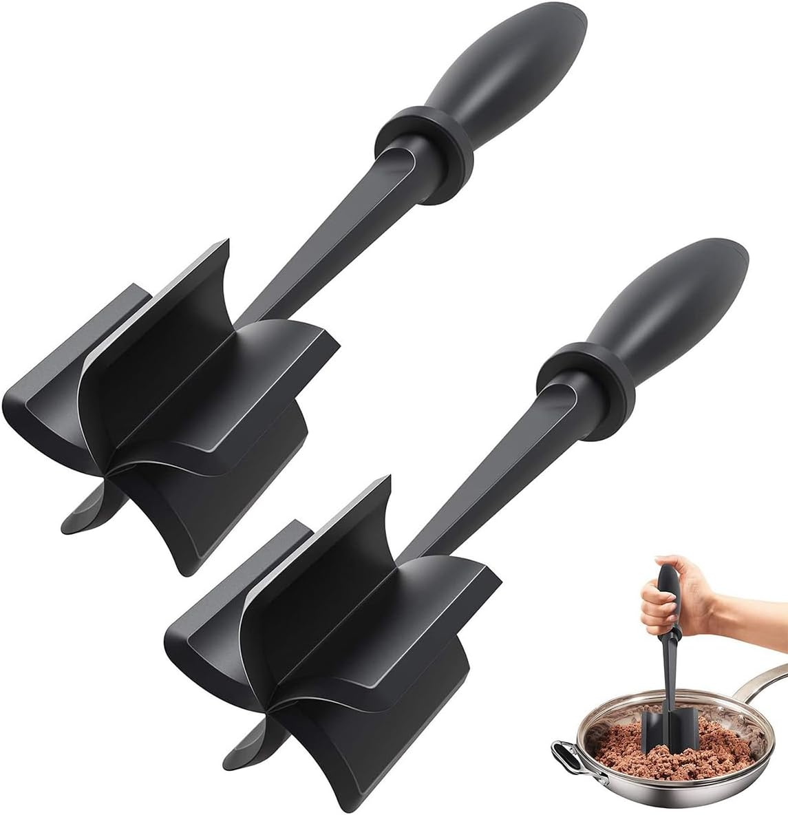 Meat Chopper - Multifunctional Silicone Heat Resistant Nylon Masher with Non-Slip Handle (2PCS) image number 4