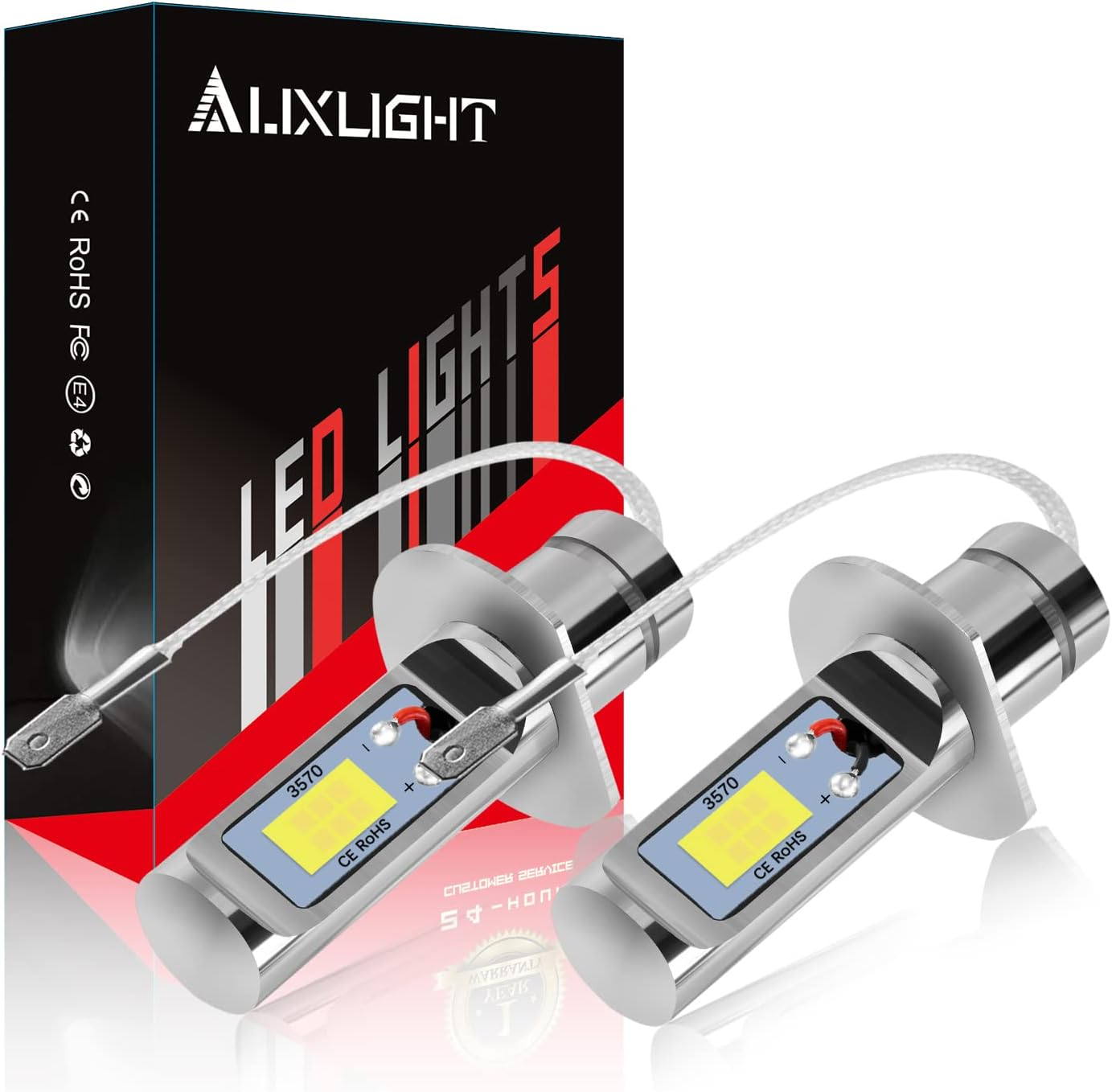 AUXLIGHT H1 LED Fog Light DRL Bulbs, 3000 Lumens Extremely Bright Bulbs Replacement for Cars, Trucks, 6000K Xenon White