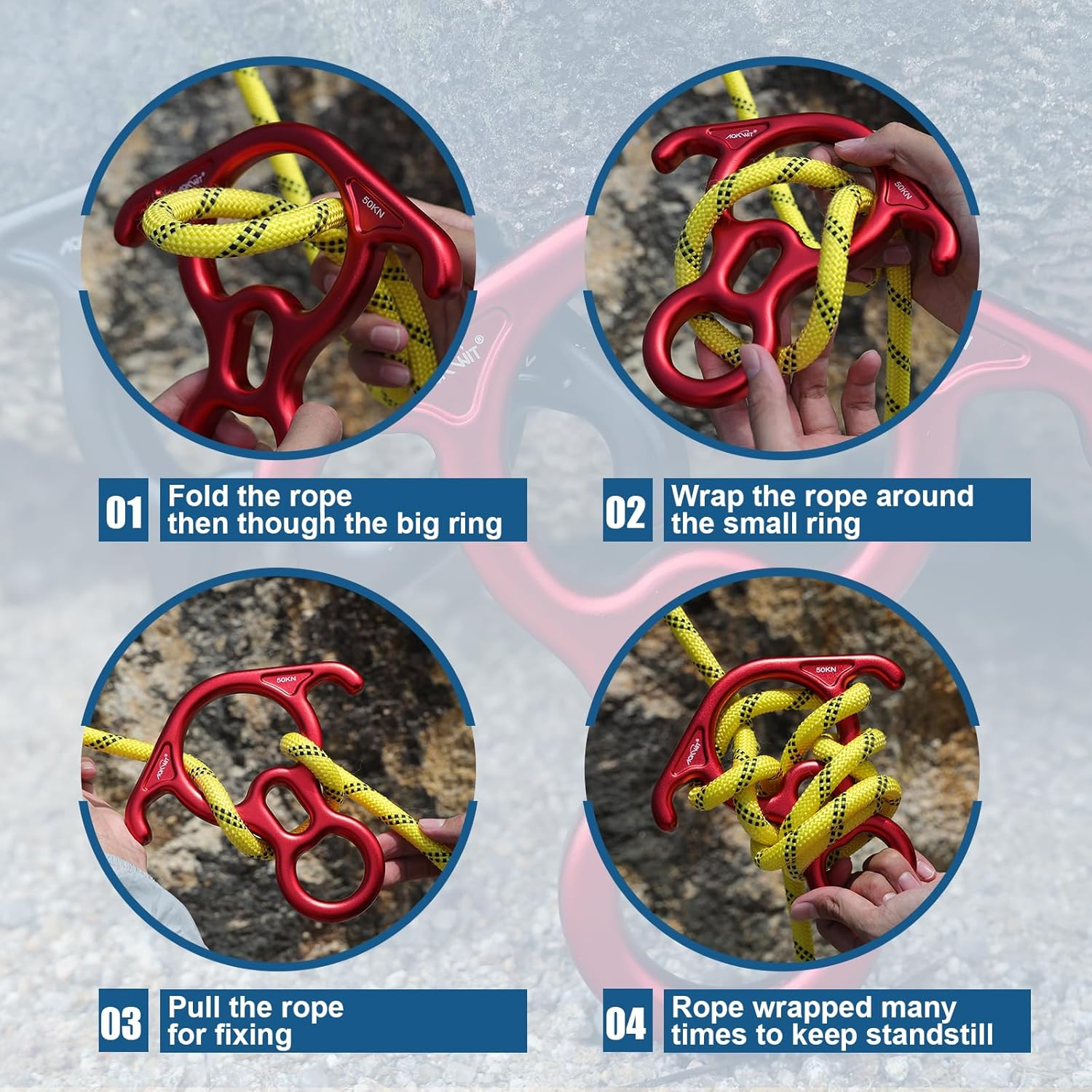 50KN Rescue Figure, 8 Descender Large Bent-Ear Belaying and Rappelling Gear Belay Device Climbing for Rock Climbing Peak Rescue 7075 Aluminum Alloy - Black image number 2