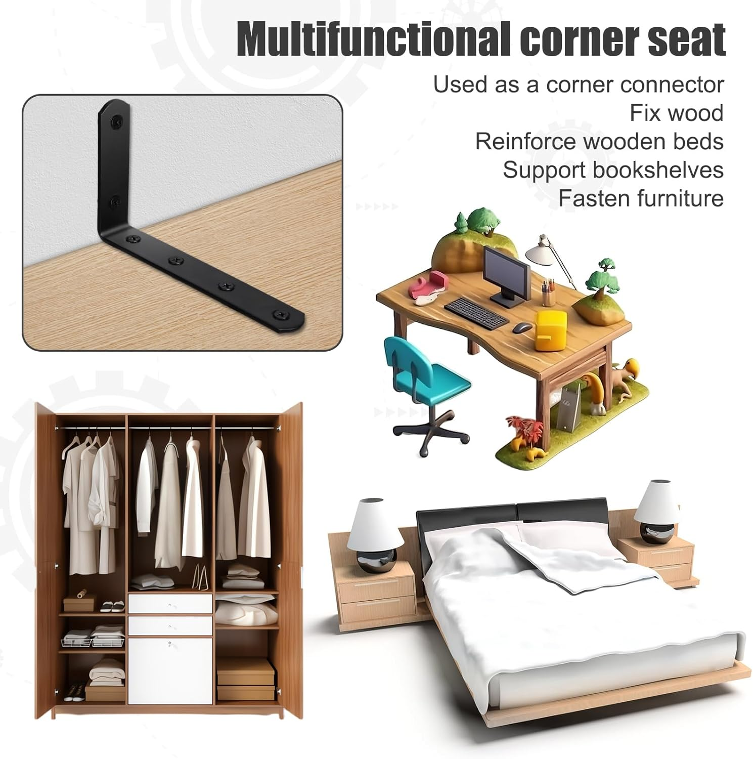 4Pcs Furniture Anchors for Baby Proofing, Metal Baby Furniture Anchor Bracket anti Tip Black Furniture Mounts Baby Proof L-Shaped Furniture Wall Anchor for Large Furniture