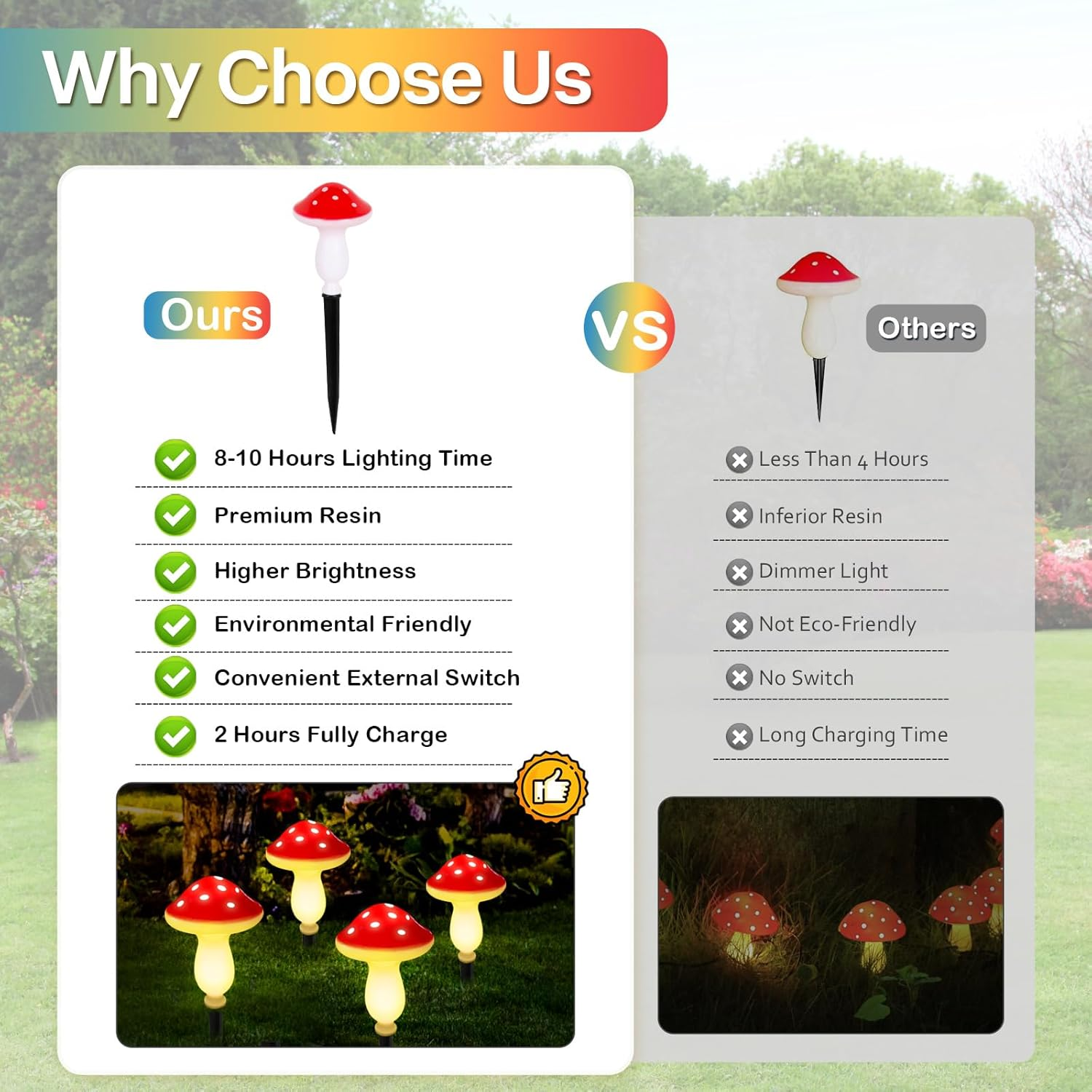 Pack of 8 Mushroom Solar Lights for Outdoor Garden, Garden Light, Waterproof Path Light, Solar Lights, Garden Decoration for Outdoors, Garden Decoration, Solar Lights for Outdoors, Solar - Colorful-B image number 4