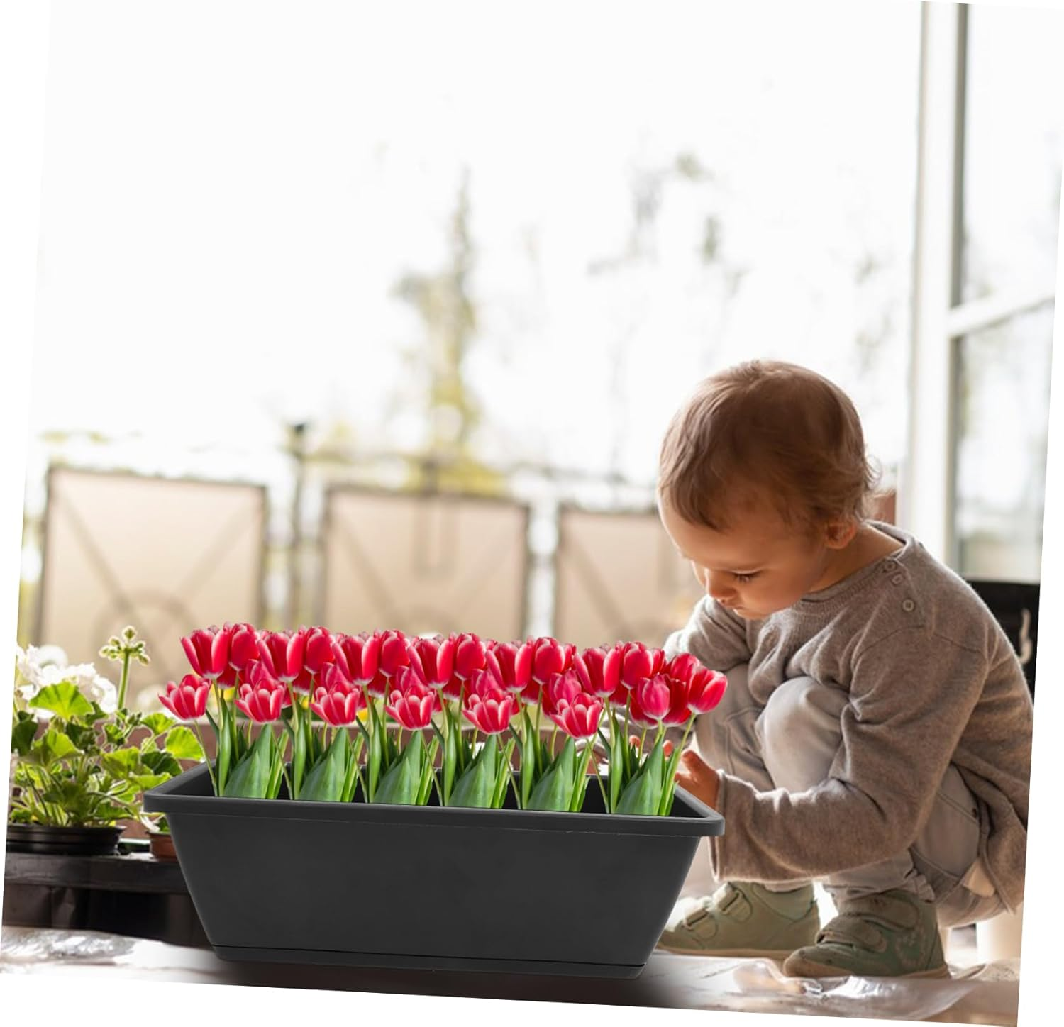 MERRYHAPY 6Pcs Rectangular Plastic Planters Drainage Trays Medium Balcony Flower Pots Outdoor Vegetable Growing Containers Gardening Supplies image number 1