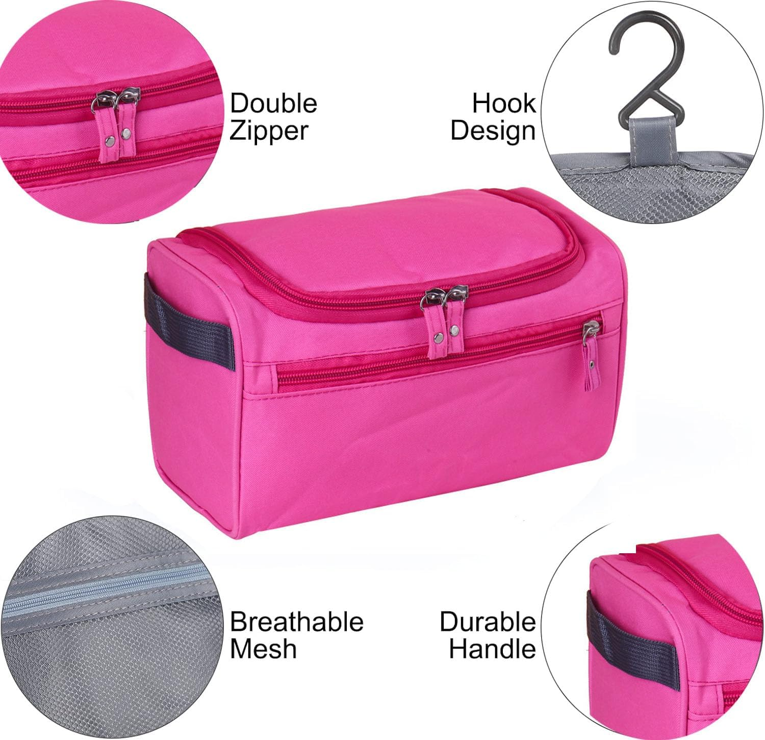1 Pack Travel Toiletry Bags,Waterproof Travel Organiser,Waterproof Toiletry Bag,Portable Storage Bag,Sundries Bag,Unisex (Pink)