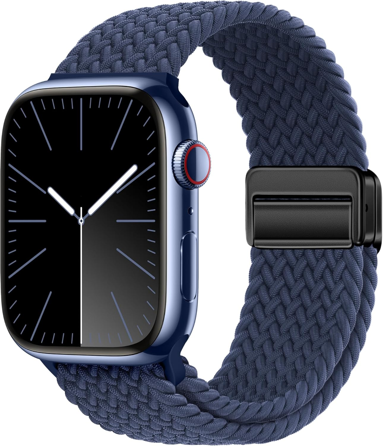 Gratulatio Compatible with Apple Watch Strap 42Mm 41Mm 40Mm 38Mm, Elasticated Magnetic Nylon Strap Band for Iwatch Series 10/9/8/7/6/5/4/SE/SE 2 Men Women Midnight Blue image number 4