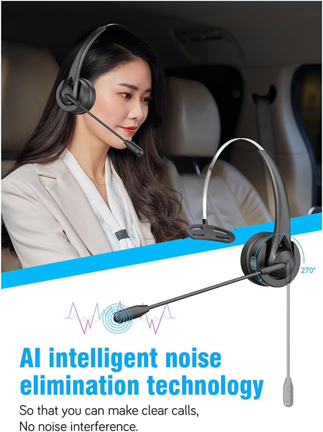 Kaifucy 2X on Ear Headset BT 5.4 Wireless Headphone Call Center Headband Earphone with Noise Cancelling Mic image number 6