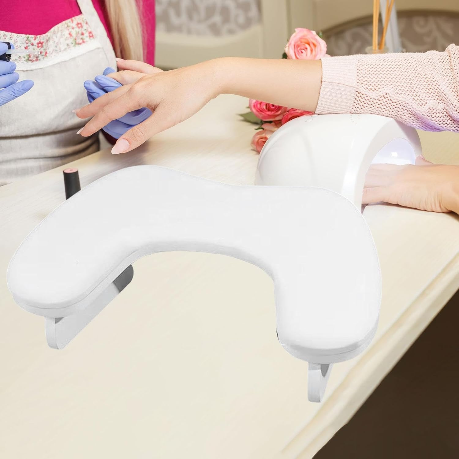Nail Arm Rest Pillow, Armrest, Practical PU Leather U Shaped Stand Mat Holder for Home Manicure Nail Art Salon Women, White image number 1
