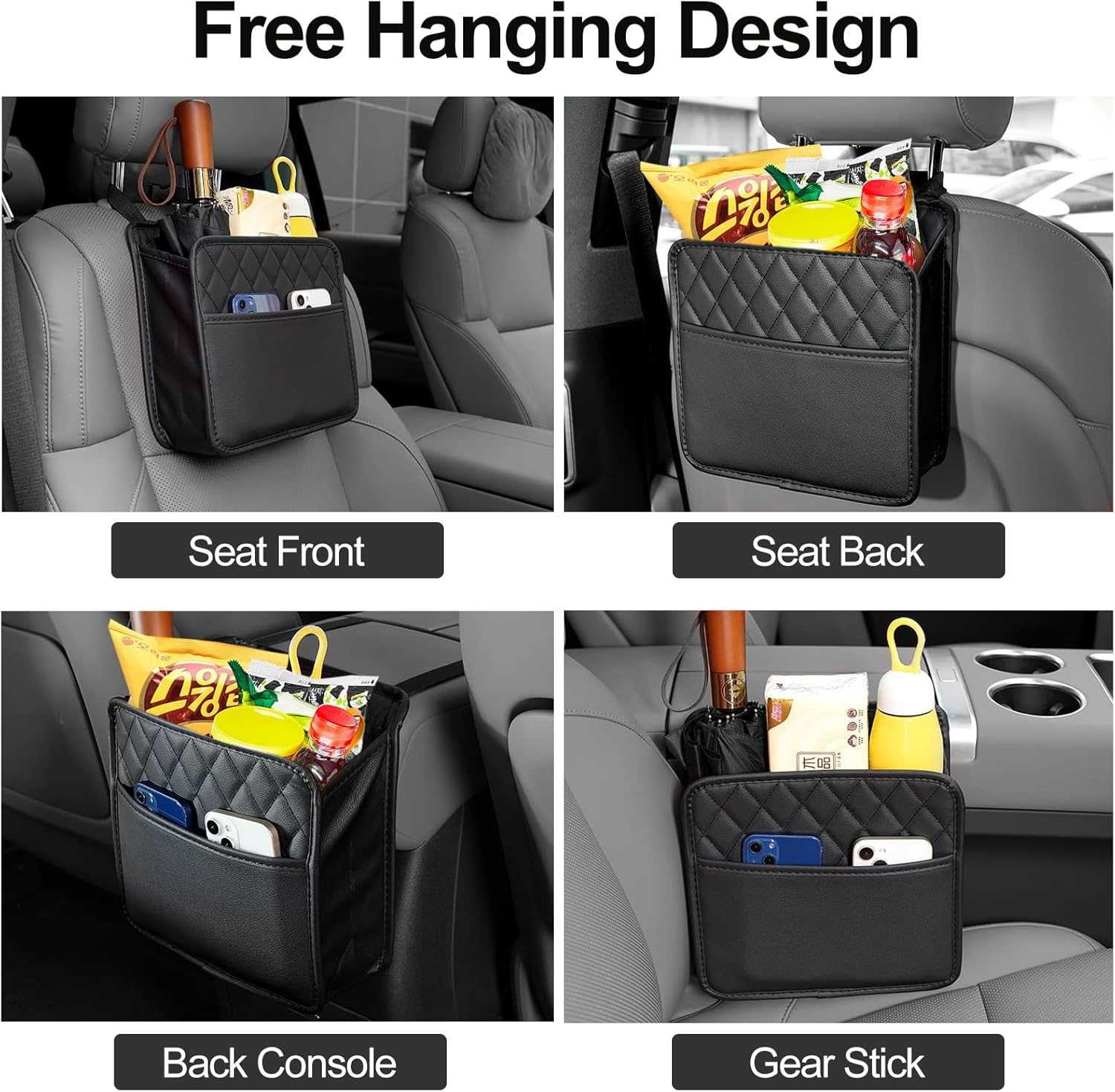 2 Pack Car Backseat Organizer with 60 Trash Bags, Car Seat Back Hanging Storage Bag Handbag Document Holder Universal Multi Pocket Storage Box Organizers Tidy Pouch for Ipad,Bottle,Books,Tissues,Snack image number 6