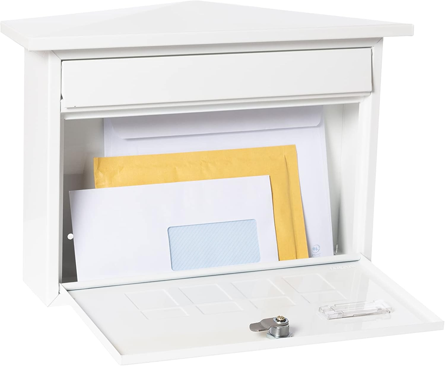 ARREGUI Deco E5701 Galvanised Steel Letterbox, Size M (DIN A4 Post), Horizontal Wall Letter Box for Outdoor Use, Post Box for Outdoor Use with Name Plate and Flap in White - White image number 2