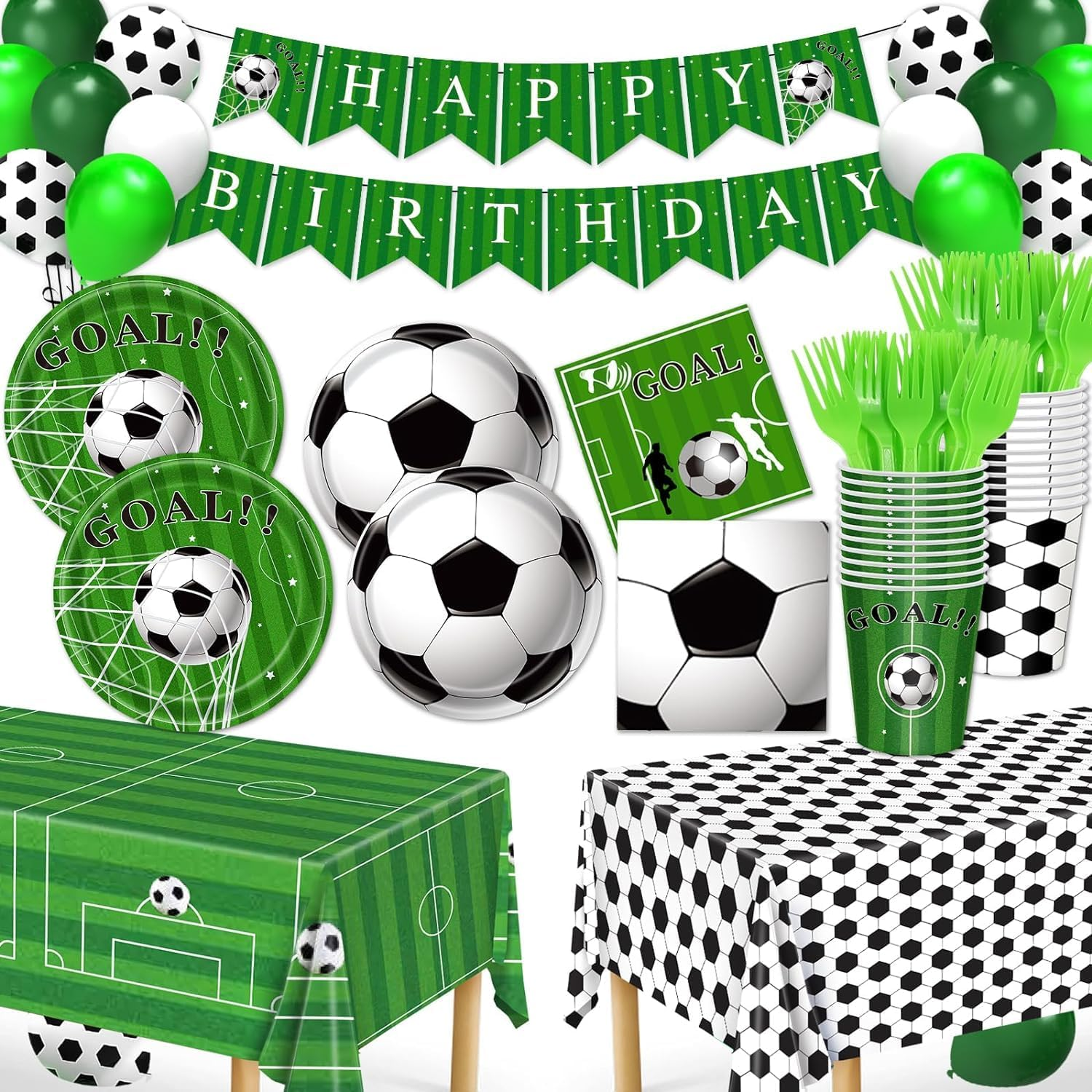 Soccer Party Decorations, 143Pcs Soccer Birthday Party Supplies Serves 24 with Soccer Plates and Tablecloth and Birthday Banner Balloons for Soccer Sports Theme Birthday Decorations image number 6