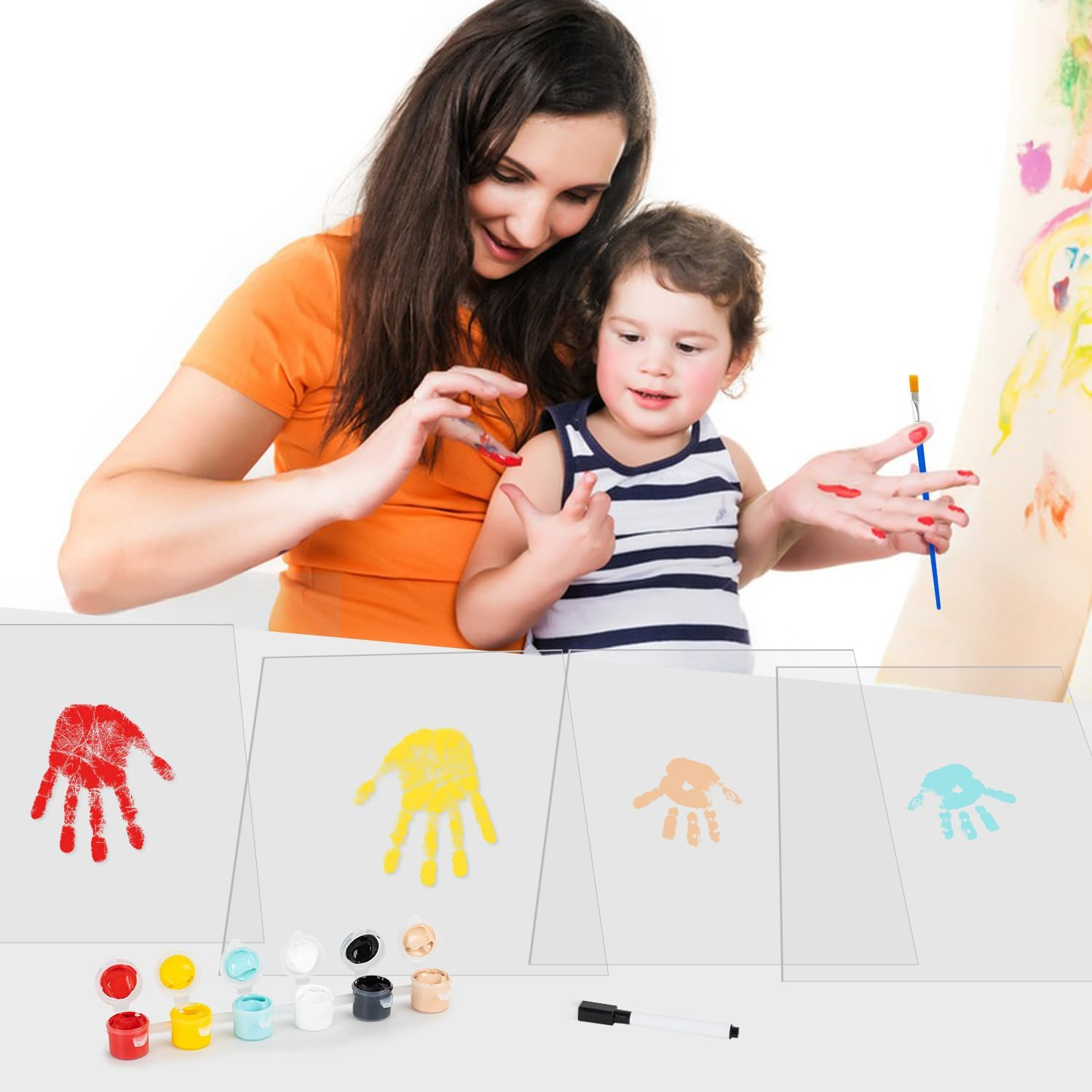 Family Handprint Kit, DIY Baby Hand and Footprint Keepsake - New Parent Gifts Ideas with Baby-Safe Paint and 4 Sheets image number 2