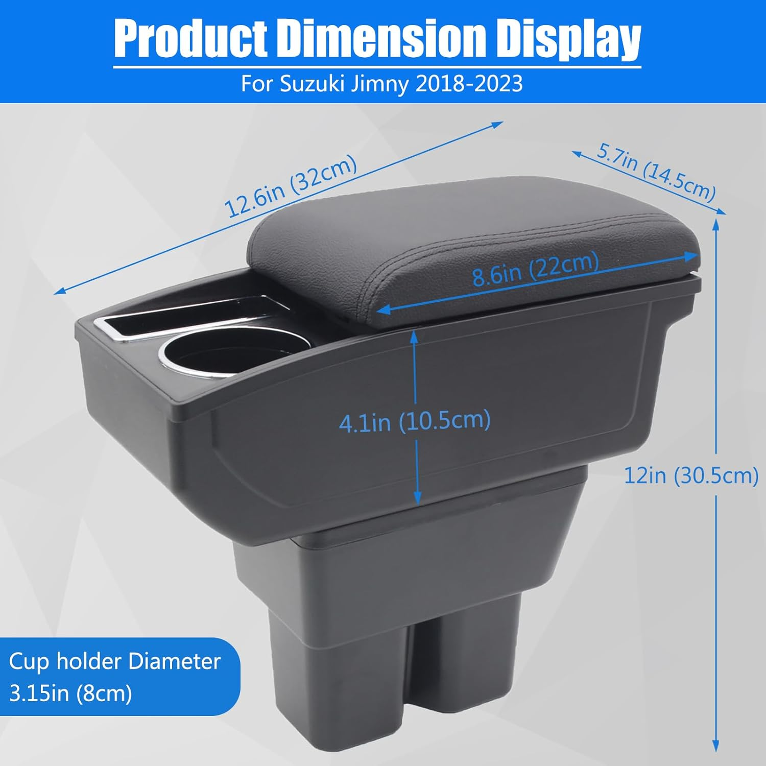 YJYWZH Car Armrest Box for Suzuki Jimny 2018-2024 Auto Accessories Center Console Leather Arm Rest Double-Layer Storage Space with Cup Holder (Black Thread) image number 4