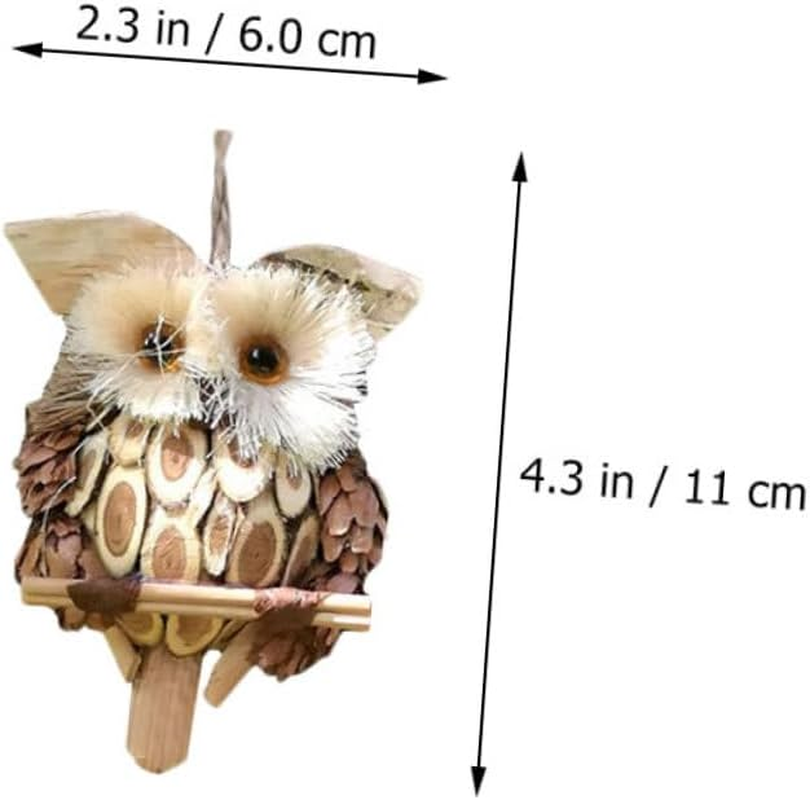 Yardwe 5Pcs Owl Pendant Christmas Decorations Ornament Log Bark Craft Wall Decor Mini Figurine Outdoor Wall Art Rustic Scene Elk Squirrel Hanging Decor