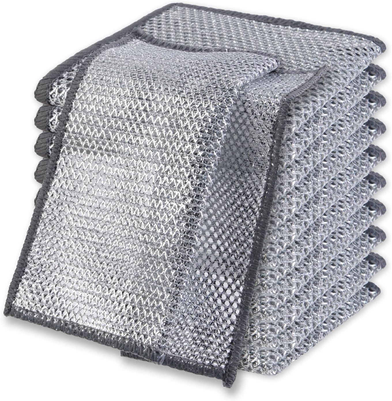10 Pcs Multipurpose Wire Miracle Cleaning Cloths, Non-Scratch Wire Sponge Cloth Dishwashing Rag for Wet and Dry Use, Silver Dishcloth Double Layer Reusable for Metal Kitchen Pan Pot Dishes image number 5