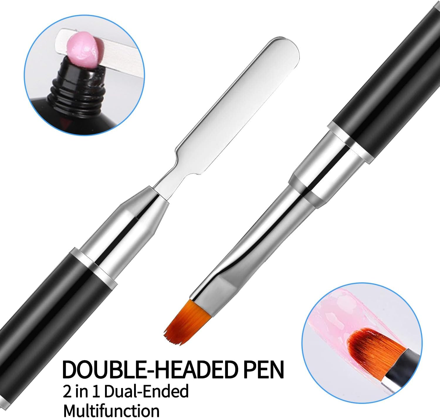 Poly Nail Gel Brush 2In1 Dual-Ended Hard Gel Nail Brush Builder Gel Brush Flexible Bristles Stainless Steel Glue Applicator Pen for Hybrid Gel Gel Acrylic Nails Extension Black (PEN 5, 1) image number 5