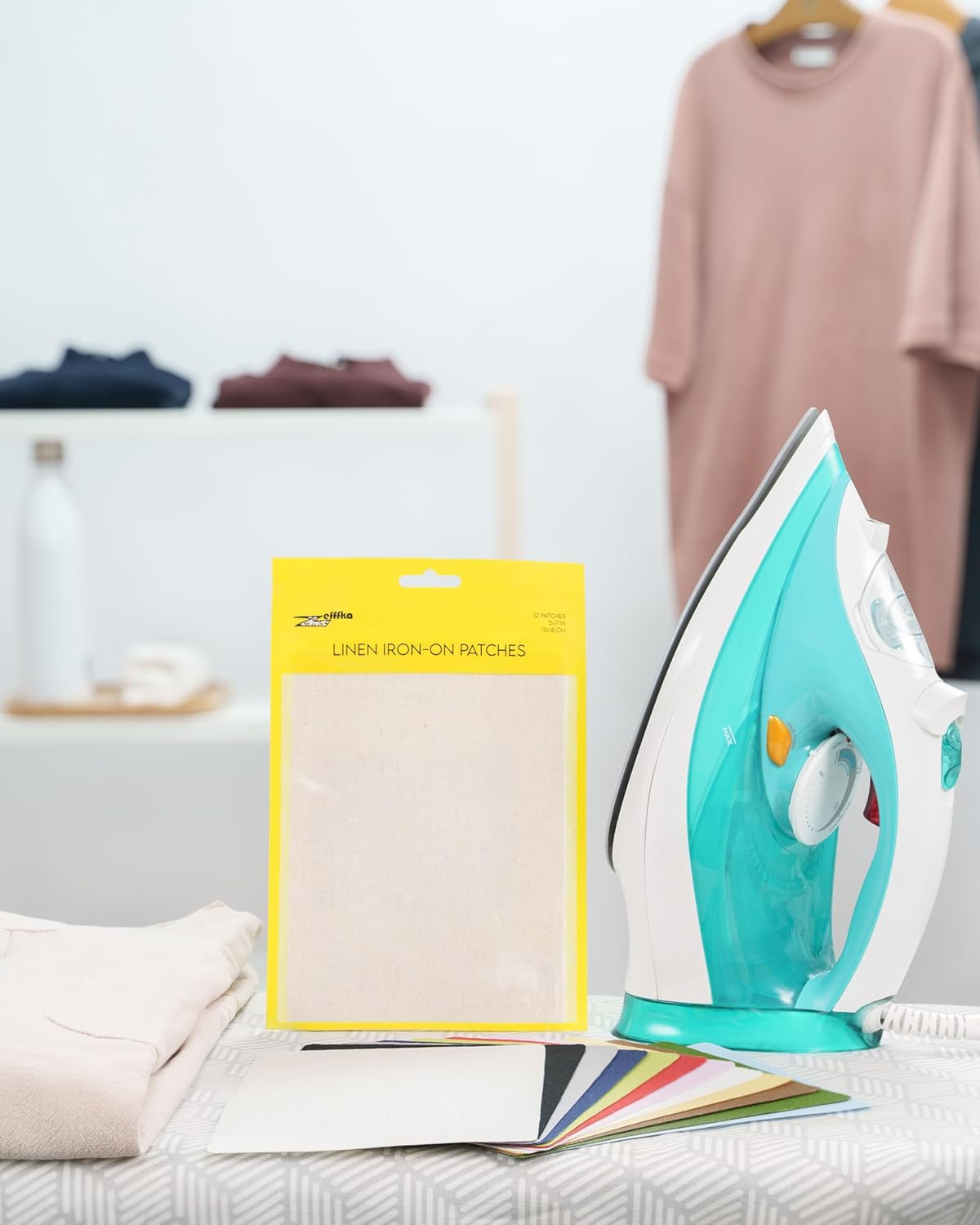 ZEFFFKA 12-Pack Linen Iron-On Patches Fabric Repair Kit for Clothing Shirts Pants Dresses Natural Look Strong Adhesive 12 Colors 30% Linen 70% Cotton 13 X 18 Cm image number 4