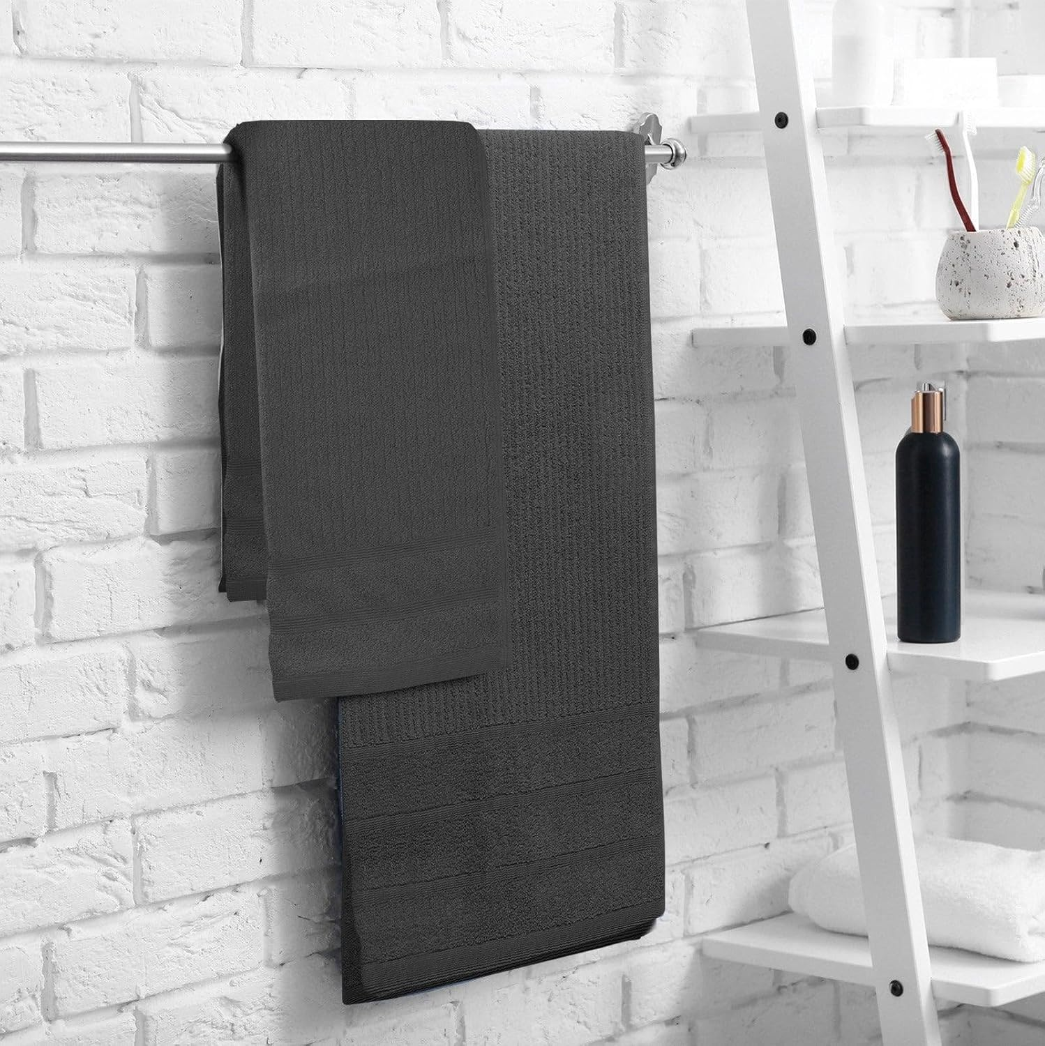 Royal Comfort Luxury Bath Towels Set Egyptian Cotton 600GSM Ultra Soft and Absorbent - 2 X Bath Towels, 2 X Hand Towels, 2 X Face Towels, 1 X Bath Mat, 1 X Hand Glove (Granite, 8 Piece Set) image number 5