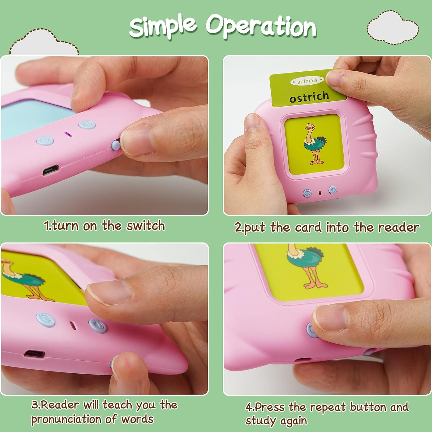 Zspeed Flash Cards Learning Toys, Audible Educational Toys Sight Cards for Toddlers Gift, Kids Word Card with Reading Function, Toddler Toys for 1-6 Years Old Boys and Girls image number 4