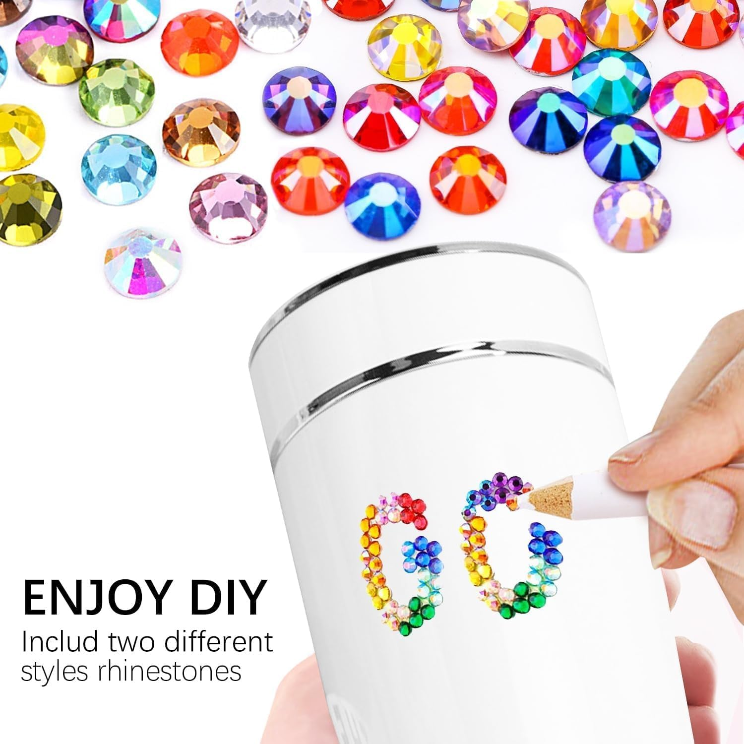 24000Pcs Nail Art Rhinestones Kit, 24Assorted Colours, with Tweezers Tool and Pencil,Round Nail Flatback Rainbow Gems Set (3Mm ) image number 5