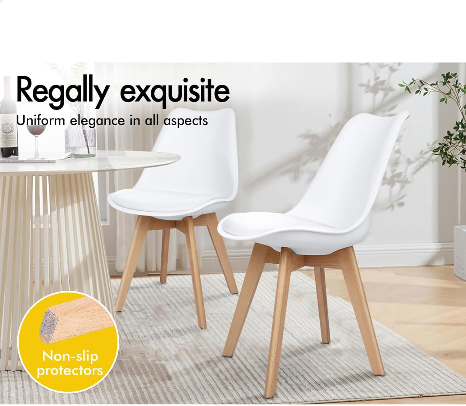 ALFORDSON Dining Chair Set of 4 PU Leather Upholstery with Wood Legs, 4X Kitchen Cafe Chairs with Ergonomic Backrest and Floor Protectors, 150Kg Capacity, White image number 4