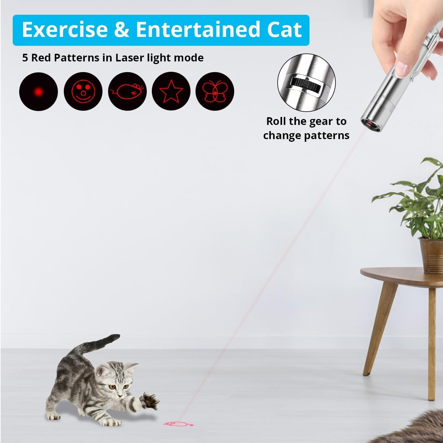 Cat Laser Pointer Toy, Dog Laser Pointer, Interactive Cat Toys for Indoor Cats Kittenes Dogs LED Flashlight 7 Adjustable Patterns Red Light Remotes Teaching Tool USB image number 2