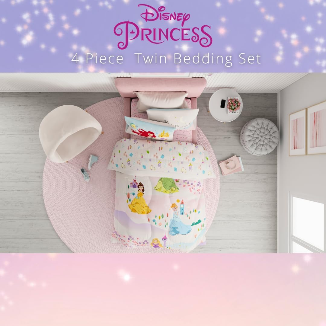 Franco Disney Princess Kids Bedding Super Soft & Cozy Comforter and Sheet Set, Twin, (100% Official Licensed Product)