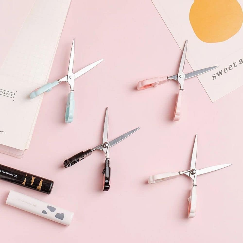 Kawaii Cat Paw Mini Portable Cute Stationery Scissors, Stainless Steel Multifunctional Folding Art Scissors for Home School Office, Teacher Student Kids Pink - 2 Pcs image number 2