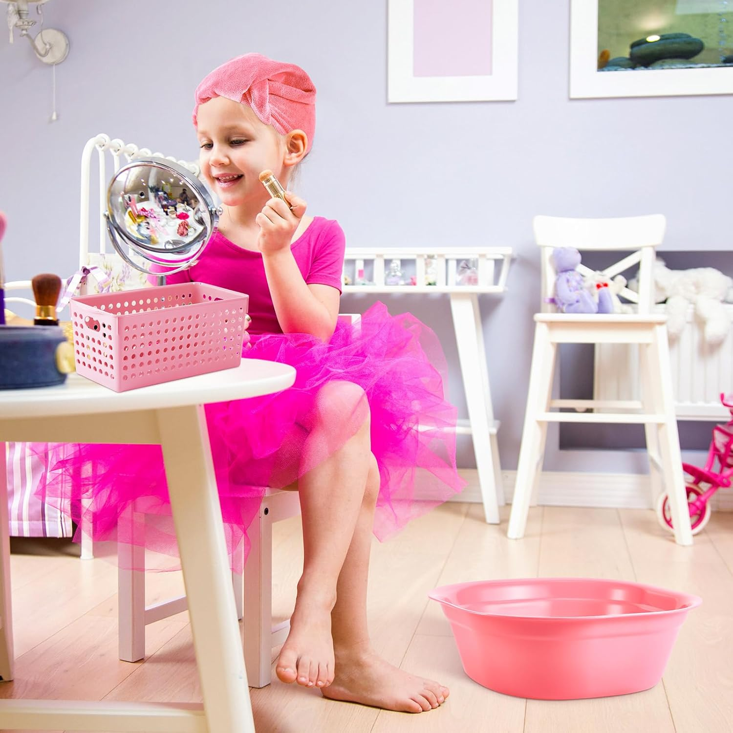 Mumufy 6 Sets Kids Foot Spa Kit for Girl Spa Party with Pink Washbasin Salon Towels Nail Kit for DIY Manicure and Pedicure Set with Foot Care for Sleepovers Slumber Party(Light Pink) image number 4