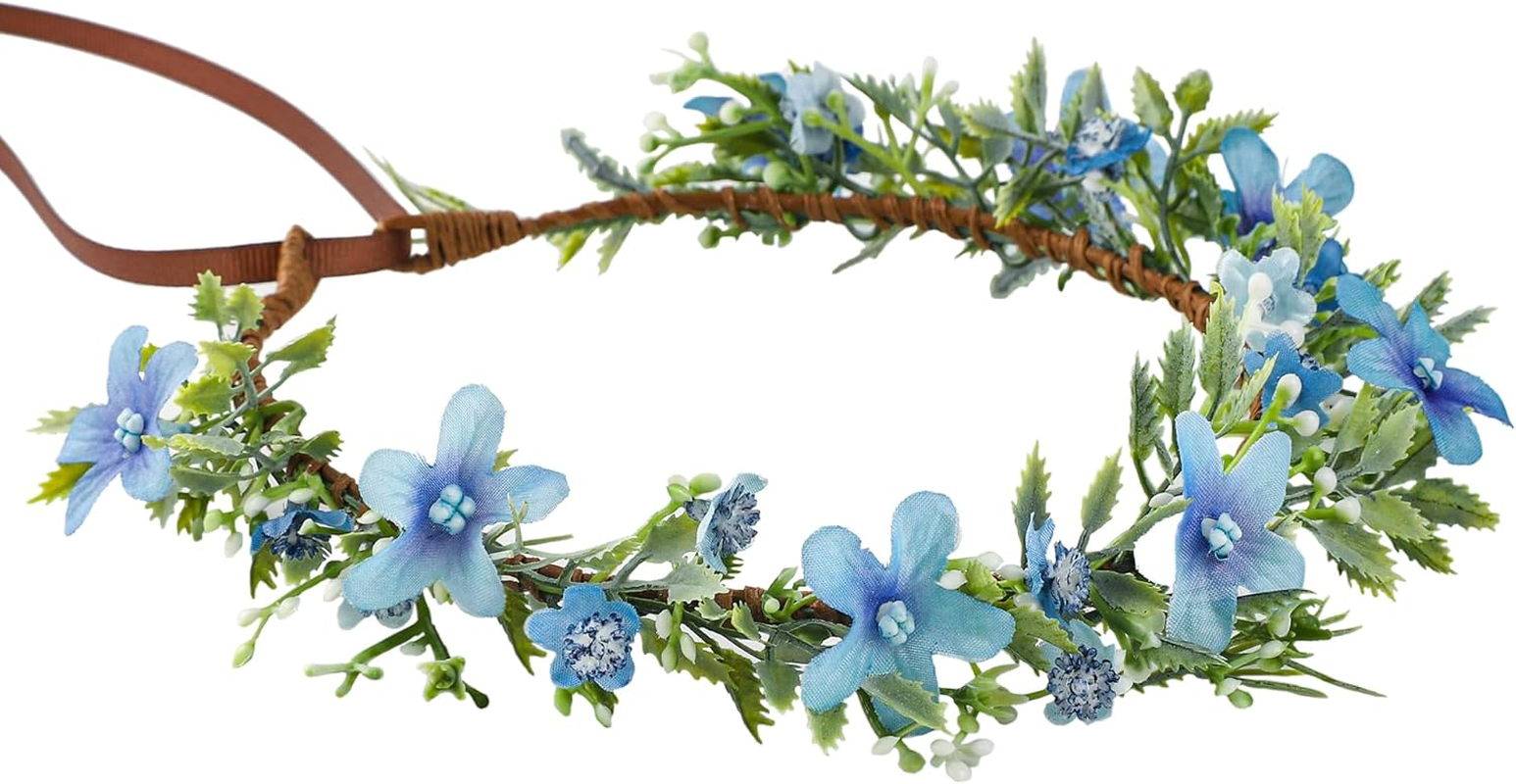 Korvishow Handmade Flower Crown Floral Headpiece Green Leaf Headband Wedding Flower Crowns for Bride Floral Garland Hair Wreath Birthday Party(Yellow Style)