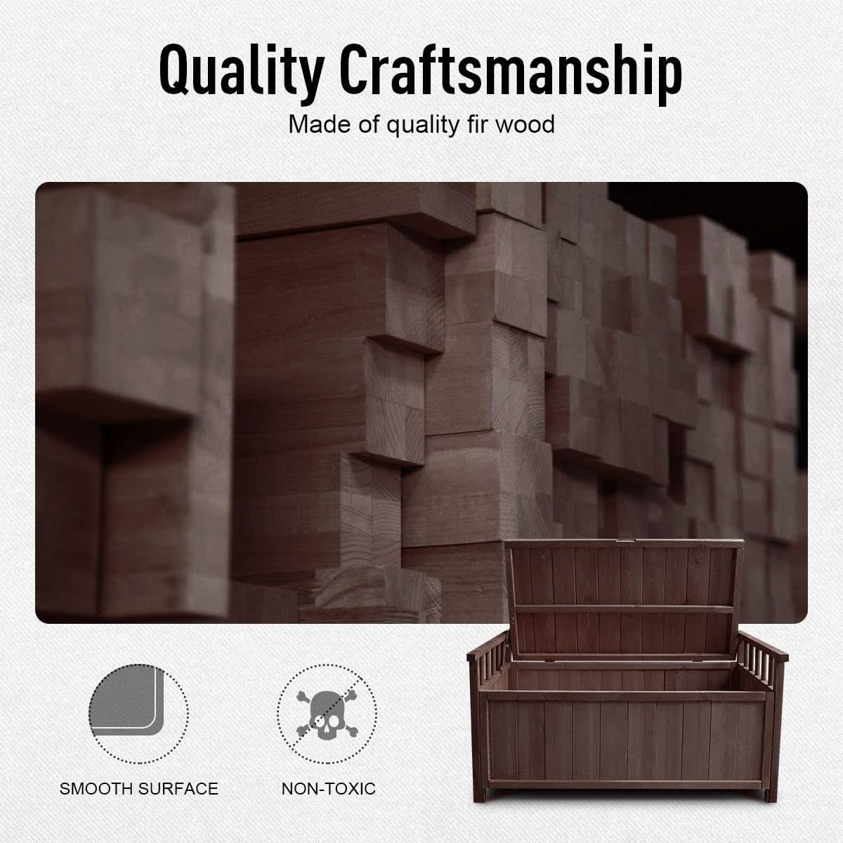 AUSWAY Outdoor Storage Box Wooden Garden Bench Toy Tool Cabinet Patio Bin Deck outside Container image number 3