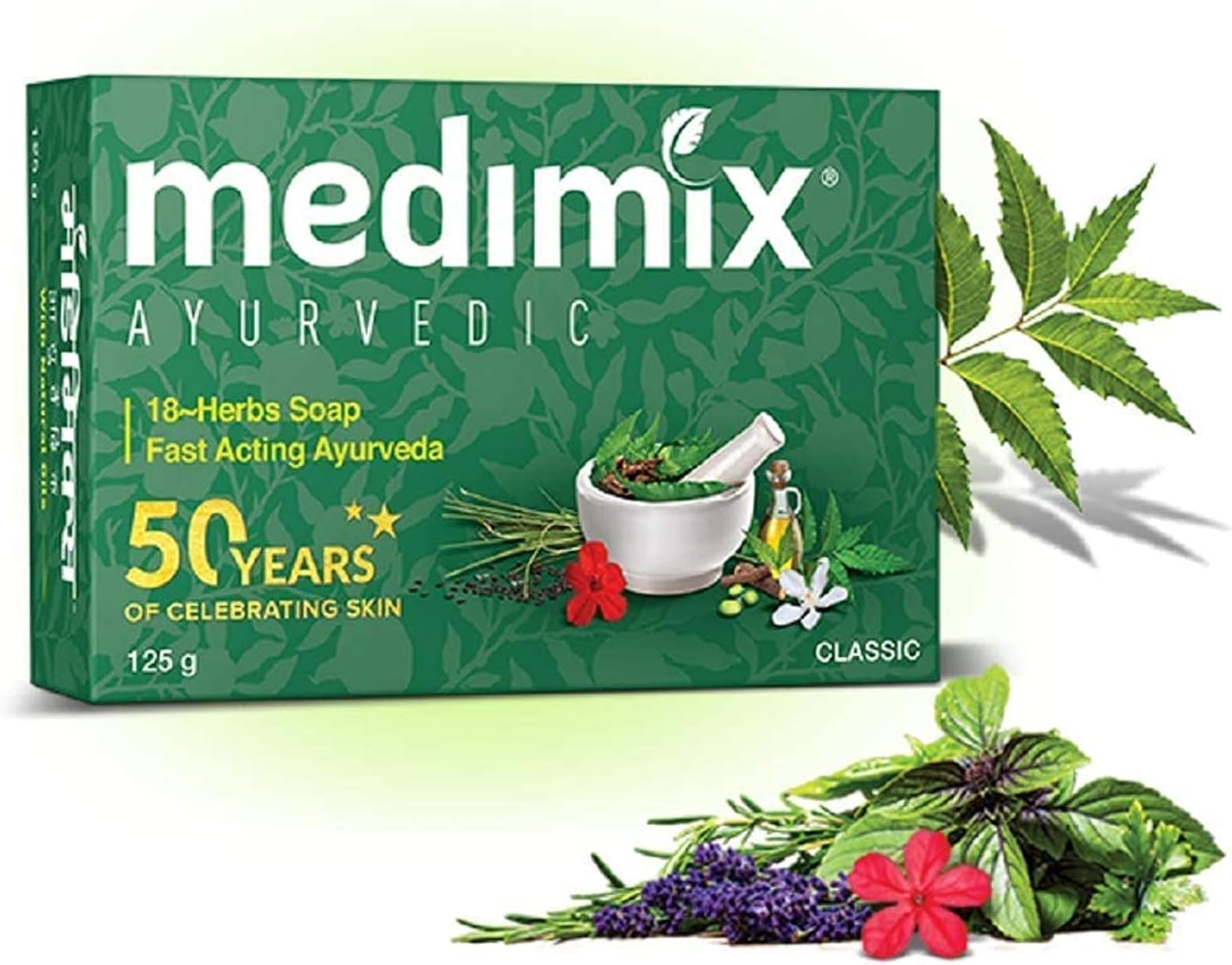 Medimix Herbal Handmade Ayurvedic Classic 18 Herb Soap for Healthy and Clear Skin Pack of 5 (5 X 125 G) image number 1