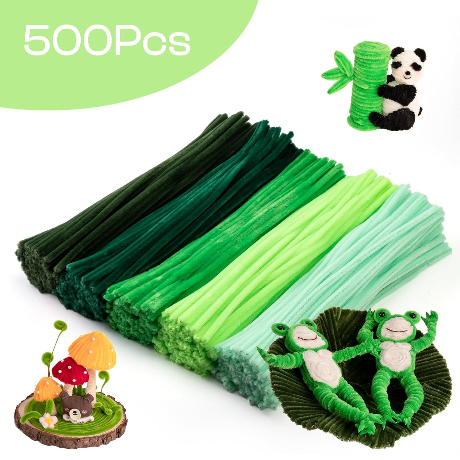 500 Pieces Green Pipe Cleaners, Chenille Stems, Pipe Cleaner Crafts for DIY Art and Craft Projects Creative Gift Party Decorations image number 1