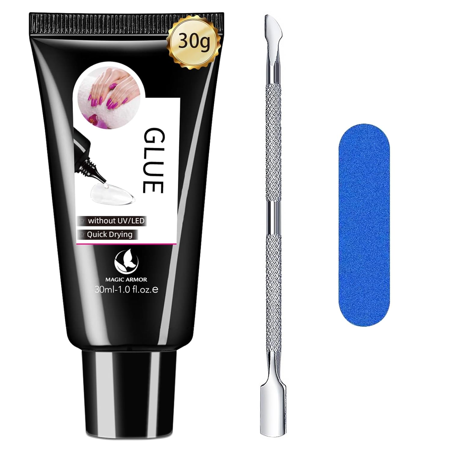 MAGIC ARMOR Nail Glue Gel Latest No Uv Light Needed - 30G Semi Solid Glue for Press on Nails Long Lasting Fake Acrylic Nails Kit Strong Glue Gel with Cuticle Pusher image number 4