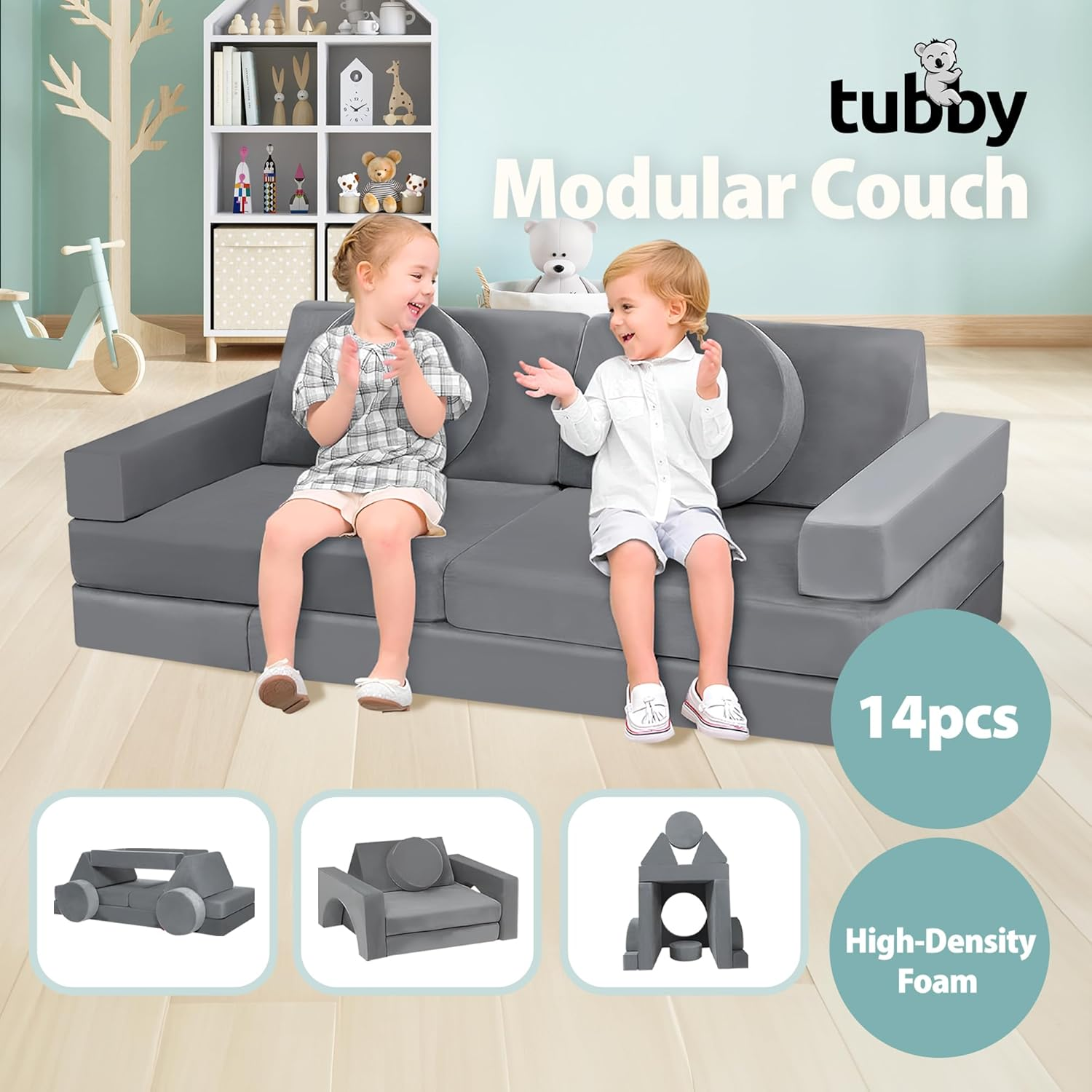 Tubby Modular Kids Play Couch 14 Pcs Toddler Baby Kids Sofa Couch DIY Furniture image number 4