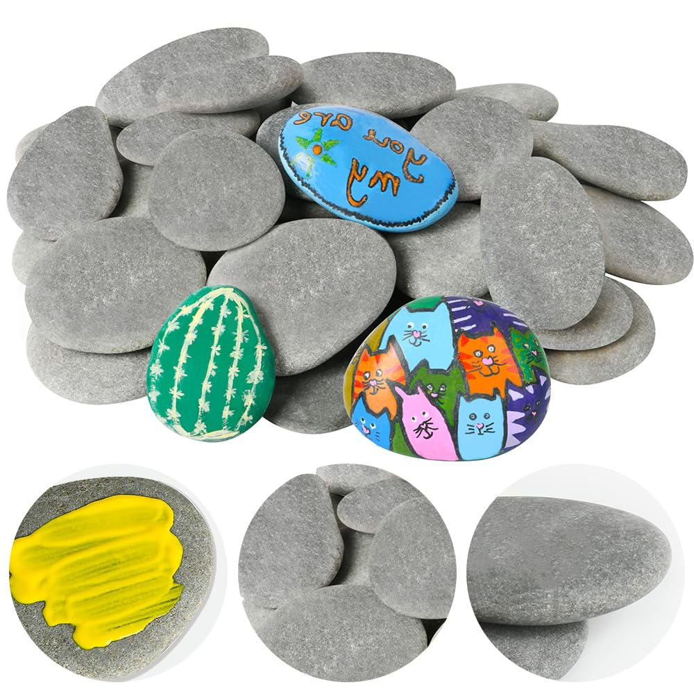 MOTRAIN 35Pcs Natural River Painting Rocks, Hand Selected Smooth Painting Stones, Assorted 5-8Cm/1.9-3.1In Flat Smooth Pebbles for Arts, Crafts, Aquariums, Garden & DIY Decoration image number 4