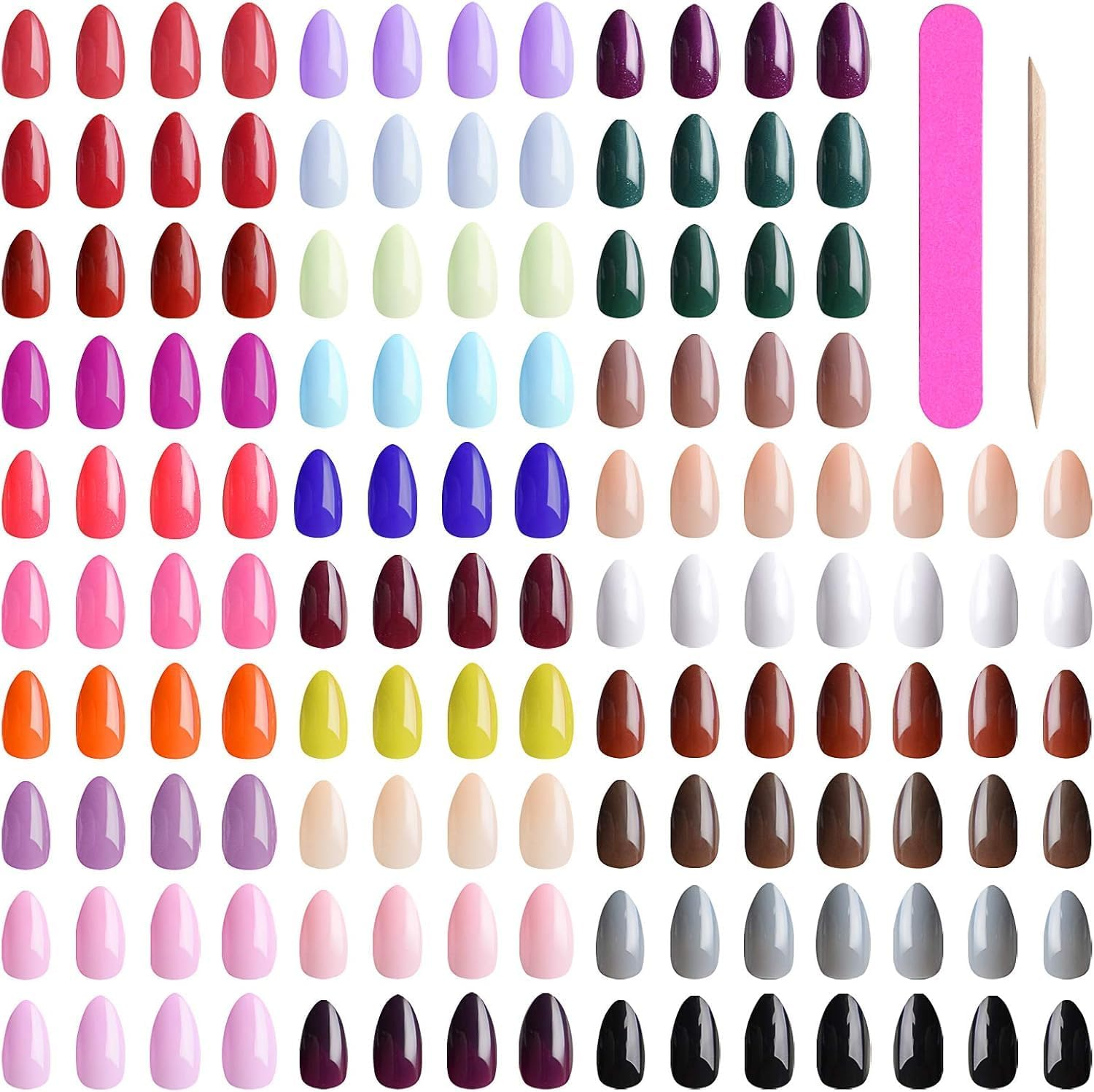 720PCS Short Glossy Stiletto Fake Nails, EBANKU 30 Colors Full Cover False Nails Almond Acrylic Artificial Nail with Nail File for Woman Nail Art DIY Decoration at Home Salon(Glues Not Included) image number 5
