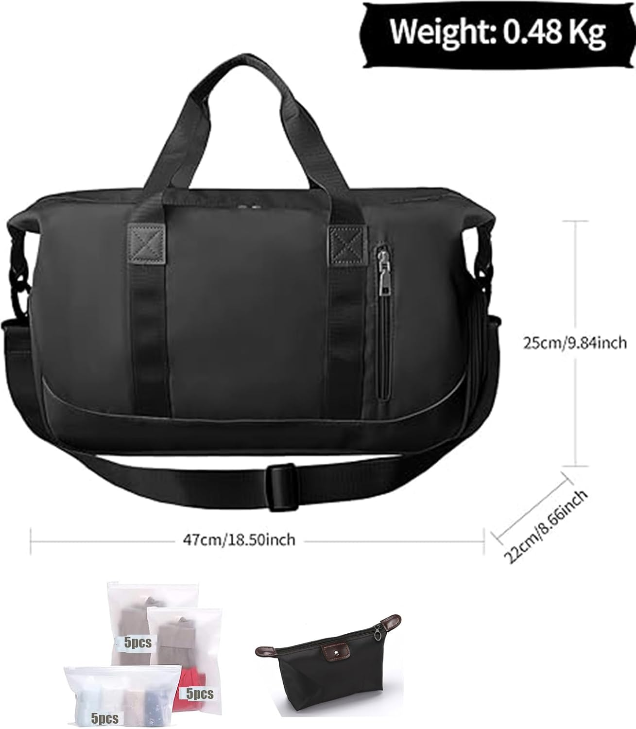 Sports Gym Bag for Women and Men Travel Duffel Bag Overnight Shoulder Carrier Weekender Carry on Workout Carrier Portable Athletic Tote with Shoes Compartment & Wet Pocket (Black) image number 5